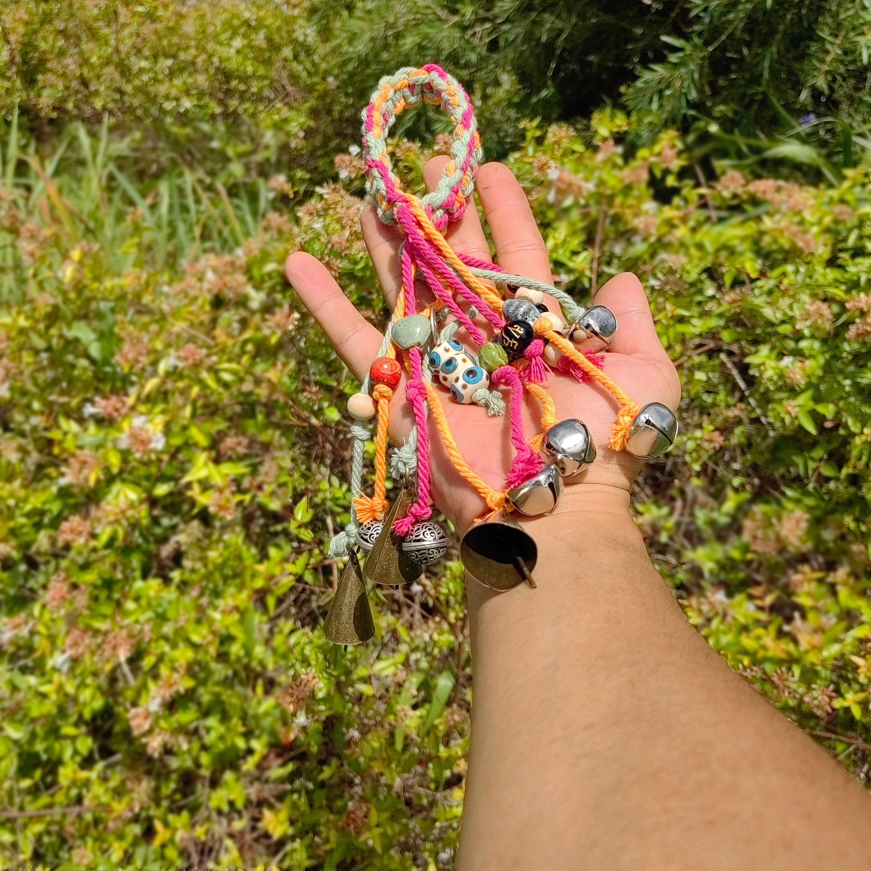 Woven Hanging Witch Bells for Protection, Witch Bells and Wind Chimes Wiccan Altar, Hanging Bells for Temple, Door Protection Charm