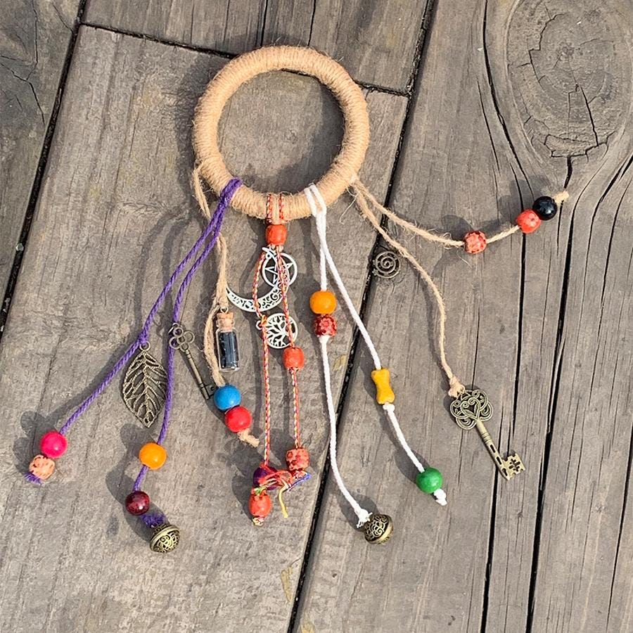 Hemp Loop Witch Bells for Garden, Colorful Witch Bells and Wind Chime, Wicca Altar House Doorknob Protection Bell, Witchy Decor Aesthetic