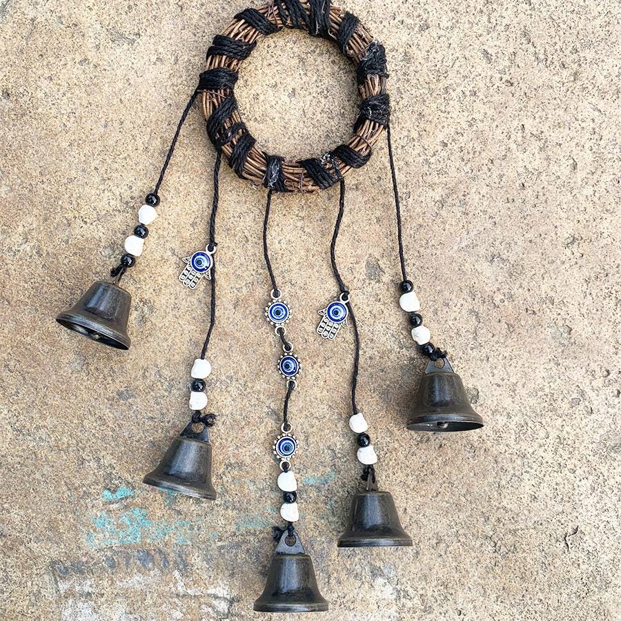 Evil Eyes Witch Bells for Door Knob, Hanging Witch Bells on Ropes, Wicca Altar House Doorknob Protection Bell, Witchy Gifts Decor