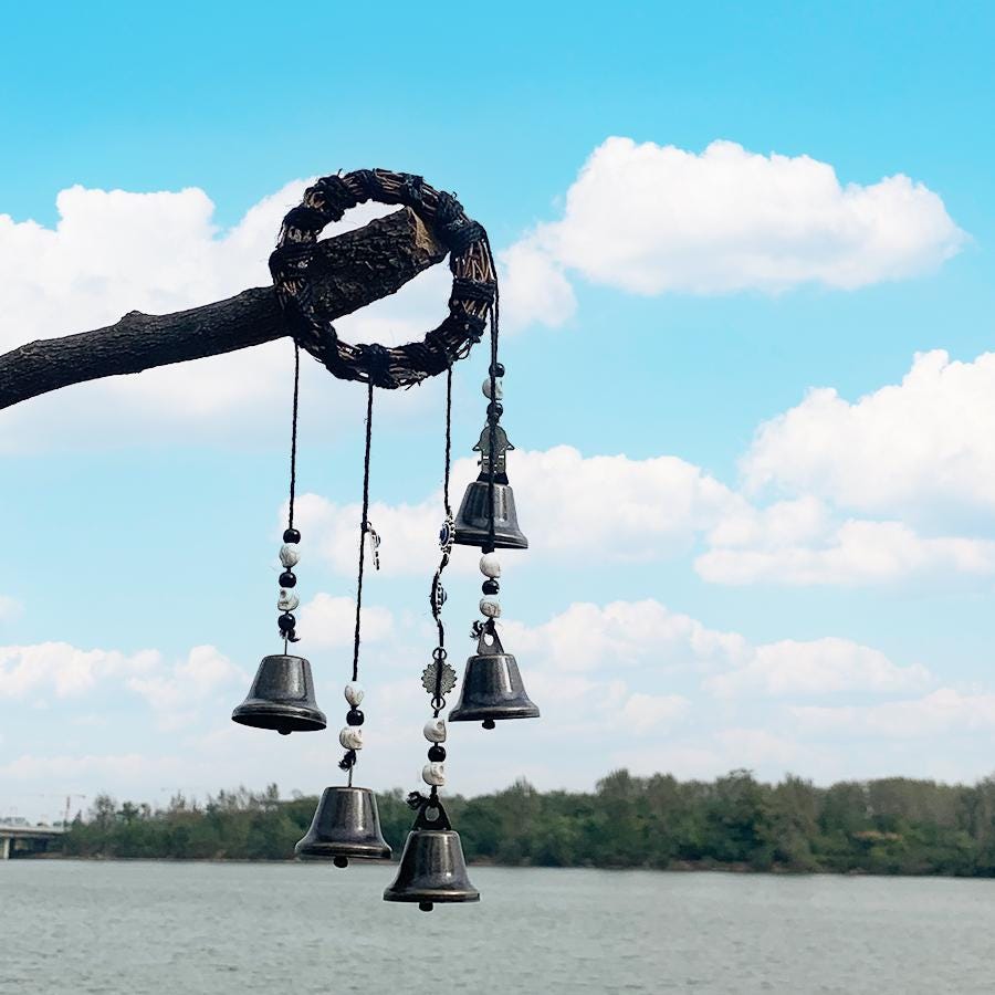 Evil Eyes Witch Bells for Door Knob, Hanging Witch Bells on Ropes, Wicca Altar House Doorknob Protection Bell, Witchy Gifts Decor