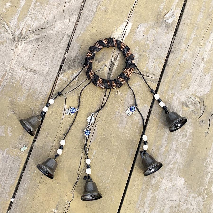 Evil Eyes Witch Bells for Door Knob, Hanging Witch Bells on Ropes, Wicca Altar House Doorknob Protection Bell, Witchy Gifts Decor