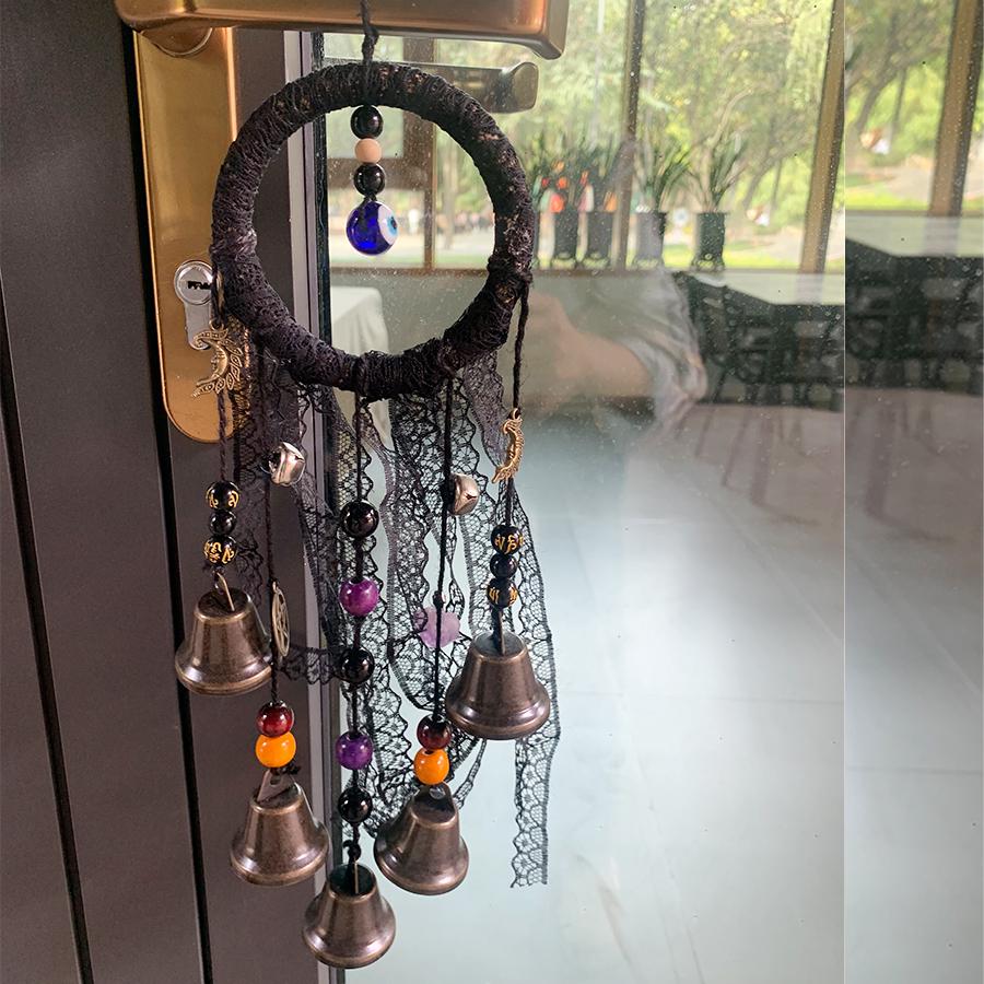 Black Witch Bells for Door Knob, Halloween Witch Bell, Wicca Altar House Doorknob Protection Bell, Wreath Wind Chimes, Pangan Decor