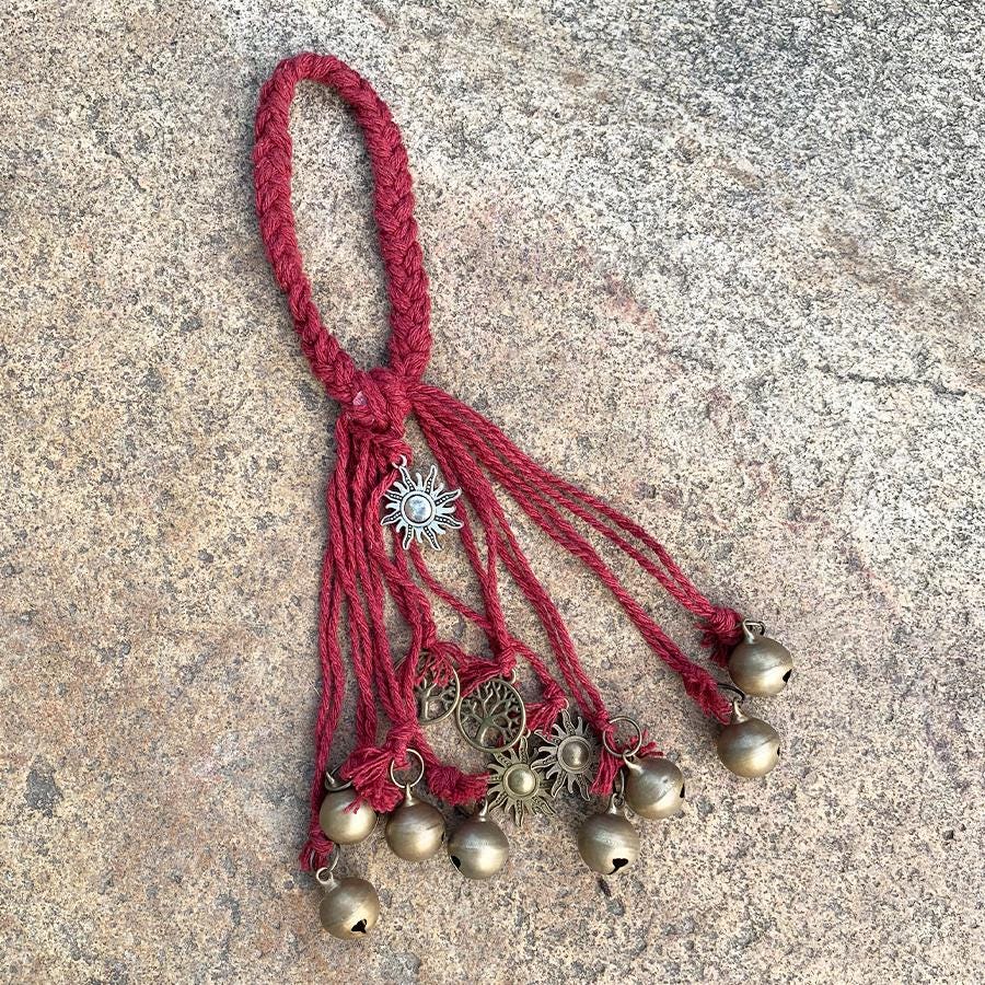 Red Hanging Bells for Garden, Witch Bells for Temple, Wicca Altar House Doorknob Protection Bell, 8 Little Bells for Decoration,Wiccan Gifts