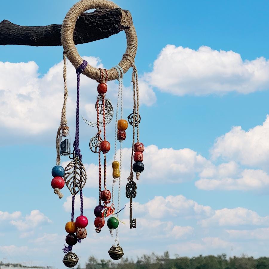 Hemp Loop Witch Bells for Garden, Colorful Witch Bells and Wind Chime, Wicca Altar House Doorknob Protection Bell, Witchy Decor Aesthetic