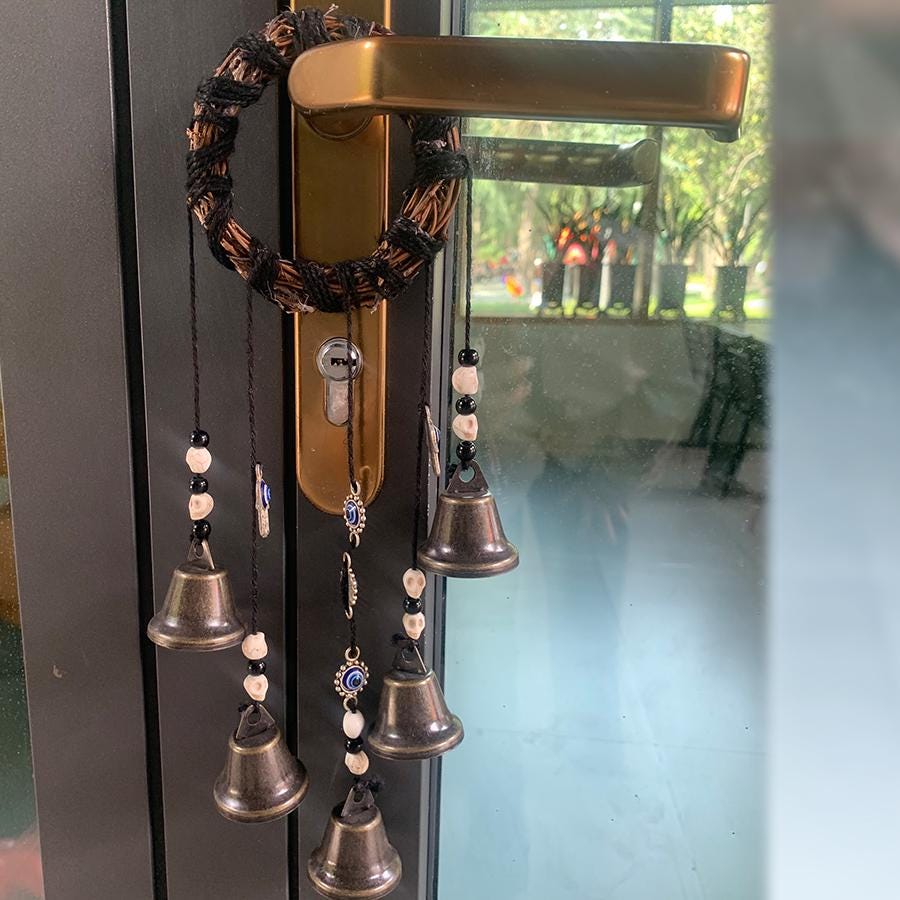 Evil Eyes Witch Bells for Door Knob, Hanging Witch Bells on Ropes, Wicca Altar House Doorknob Protection Bell, Witchy Gifts Decor