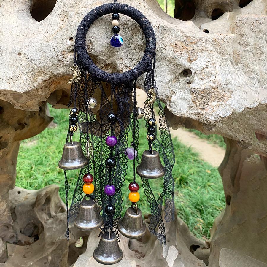 Black Witch Bells for Door Knob, Halloween Witch Bell, Wicca Altar House Doorknob Protection Bell, Wreath Wind Chimes, Pangan Decor