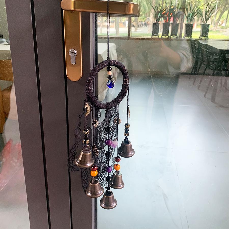 Black Witch Bells for Door Knob, Halloween Witch Bell, Wicca Altar House Doorknob Protection Bell, Wreath Wind Chimes, Pangan Decor