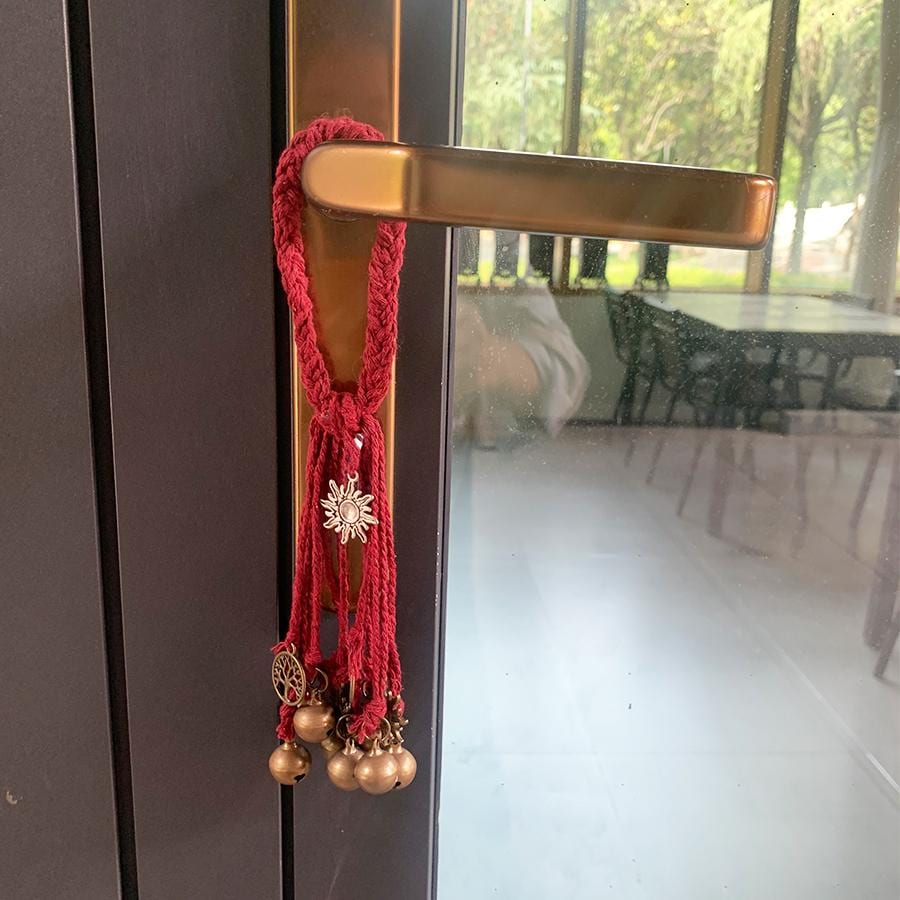 Red Hanging Bells for Garden, Witch Bells for Temple, Wicca Altar House Doorknob Protection Bell, 8 Little Bells for Decoration,Wiccan Gifts