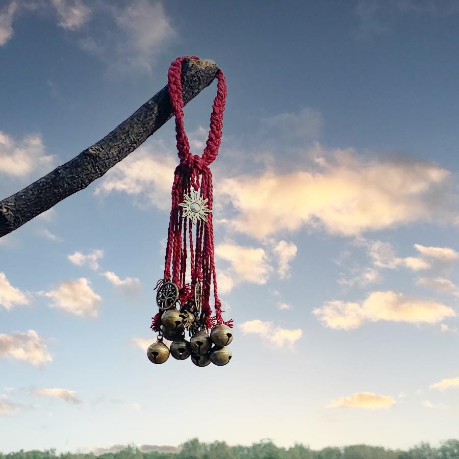 Red Hanging Bells for Garden, Witch Bells for Temple, Wicca Altar House Doorknob Protection Bell, 8 Little Bells for Decoration,Wiccan Gifts