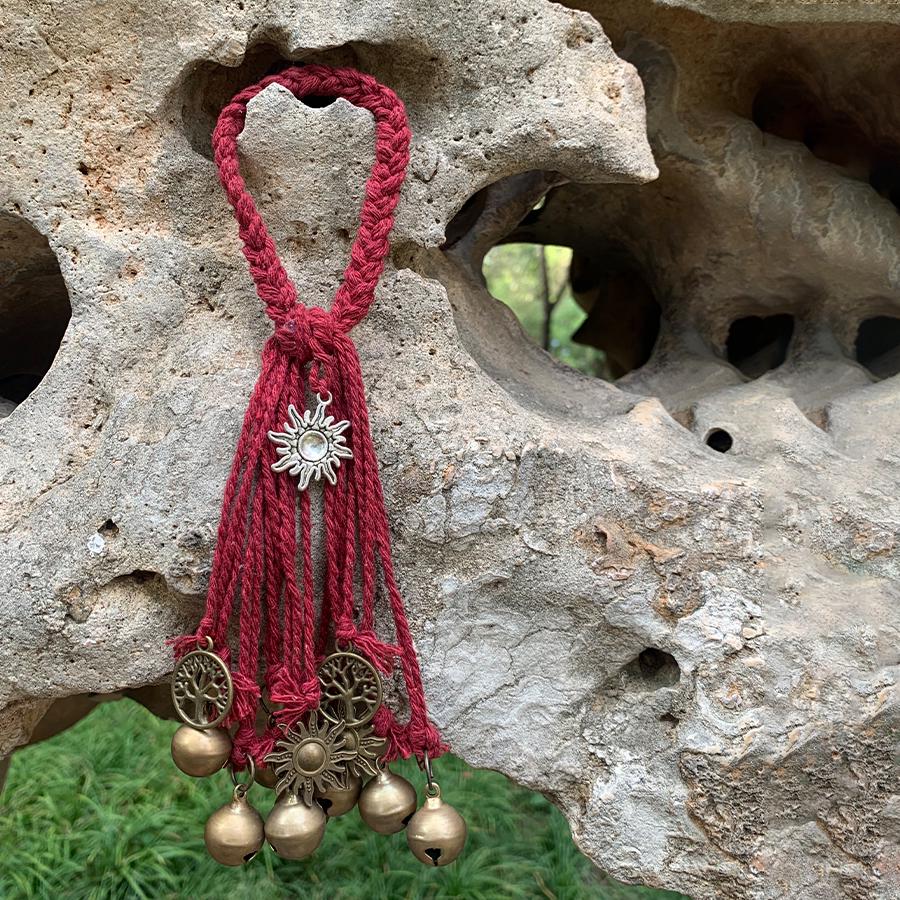 Red Hanging Bells for Garden, Witch Bells for Temple, Wicca Altar House Doorknob Protection Bell, 8 Little Bells for Decoration,Wiccan Gifts