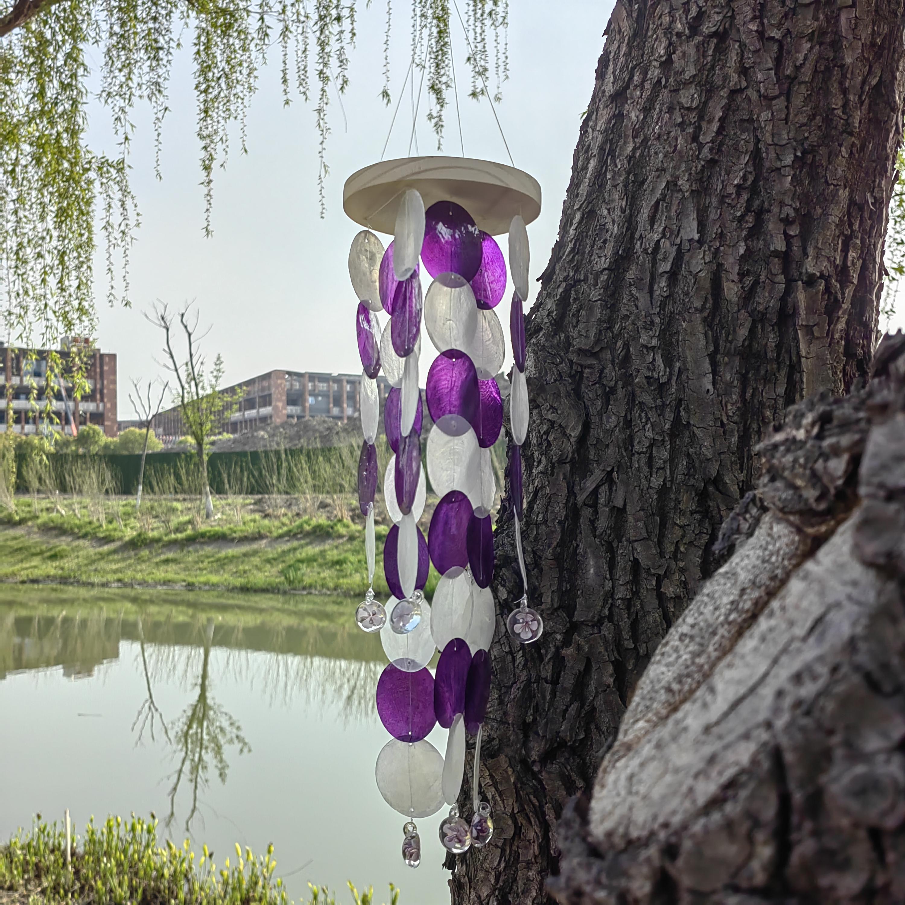 Lavender White Seashell Wind Chime, Handmade Ocean Beach Decor, Coastal Wind Chime,  Boho Porch Garden Decor, Unique Housewarming Gift