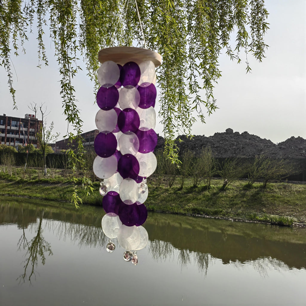 Lavender White Seashell Wind Chime, Handmade Ocean Beach Decor, Coastal Wind Chime,  Boho Porch Garden Decor, Unique Housewarming Gift