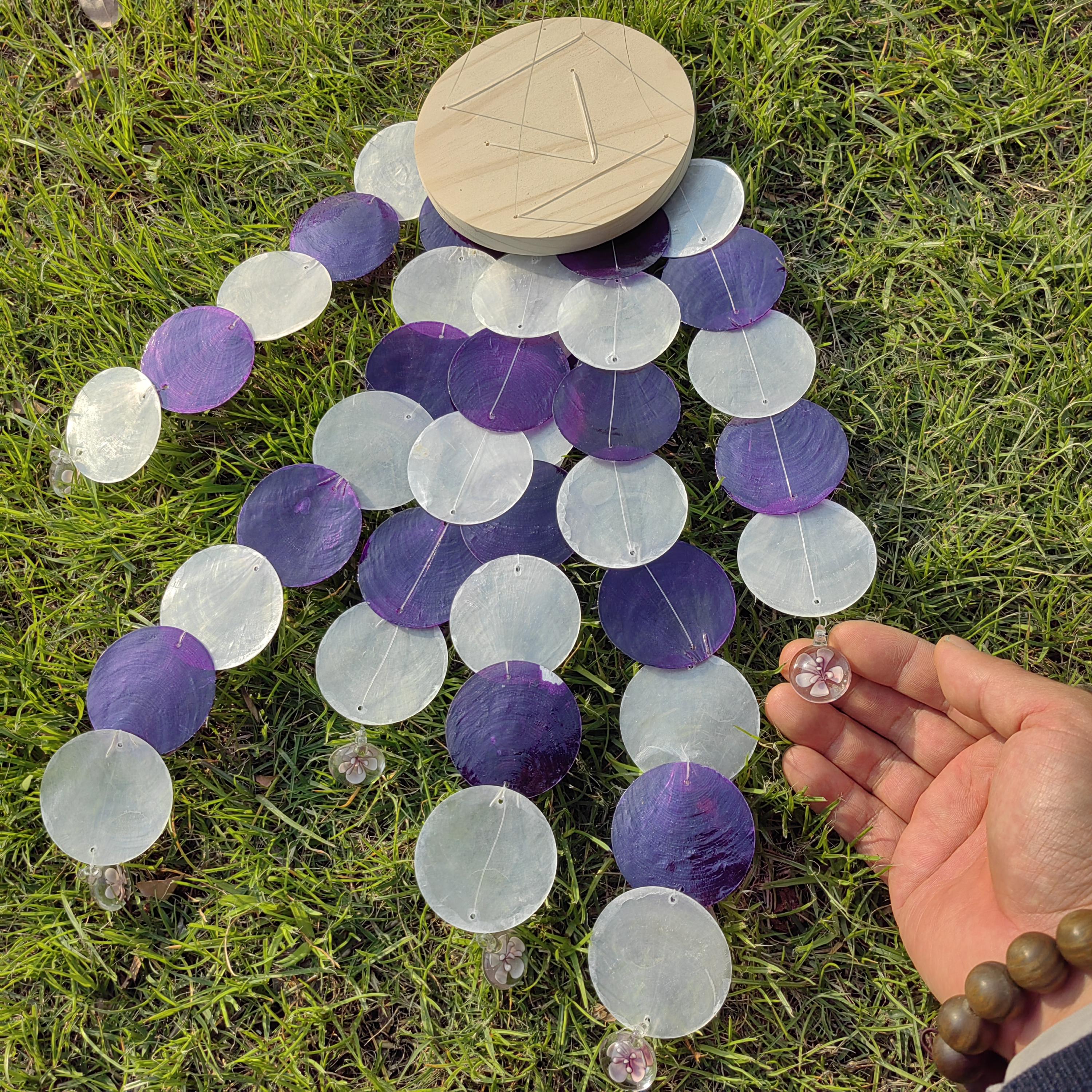 Lavender White Seashell Wind Chime, Handmade Ocean Beach Decor, Coastal Wind Chime,  Boho Porch Garden Decor, Unique Housewarming Gift