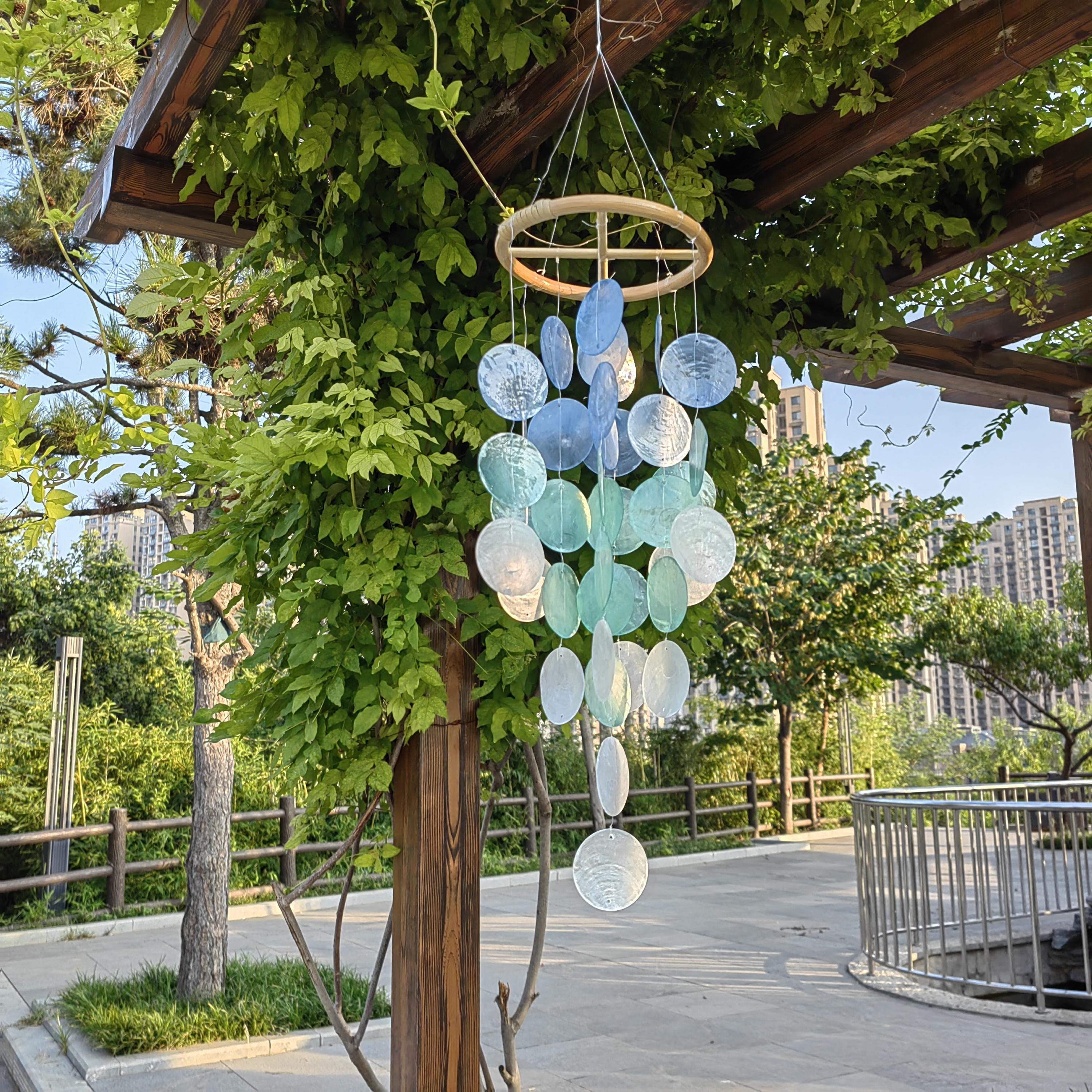 Handmade Blue & White Seashell Wind Chime,  Natural Ocean Beach Decor, Ocean Breeze Seashell Wind Chime, Beach House Decor, Gifts for Her