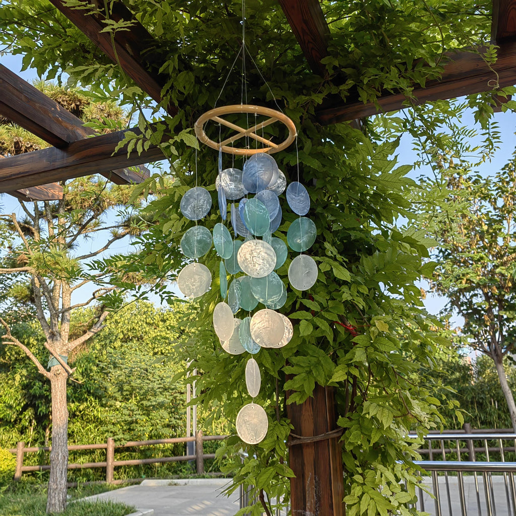 Handmade Blue & White Seashell Wind Chime,  Natural Ocean Beach Decor, Ocean Breeze Seashell Wind Chime, Beach House Decor, Gifts for Her