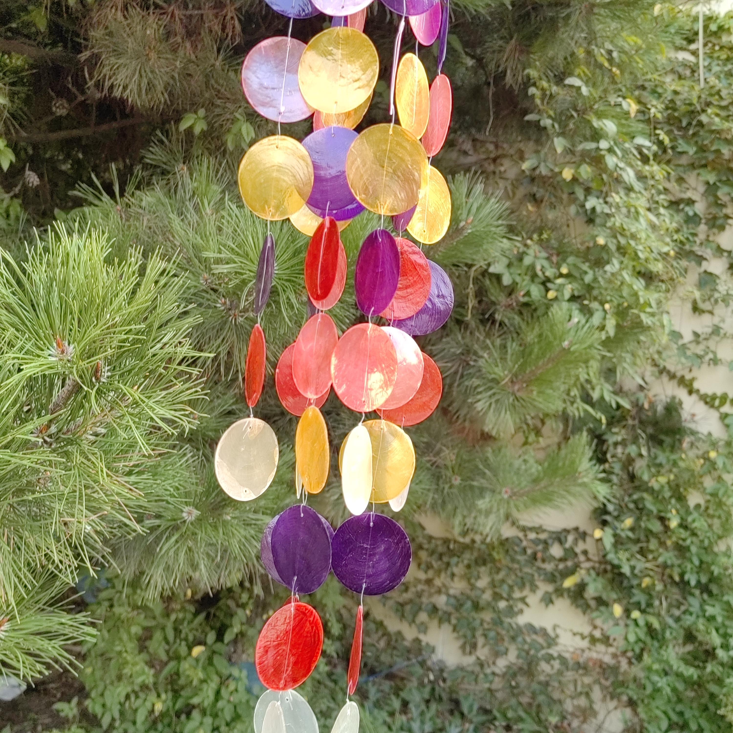 Handmade Rainbow Seashell Wind Chime, Handmade Colorful Shell Chime, Boho Coastal Decor, Rainbow Nursery Decor, Birthday Gifts