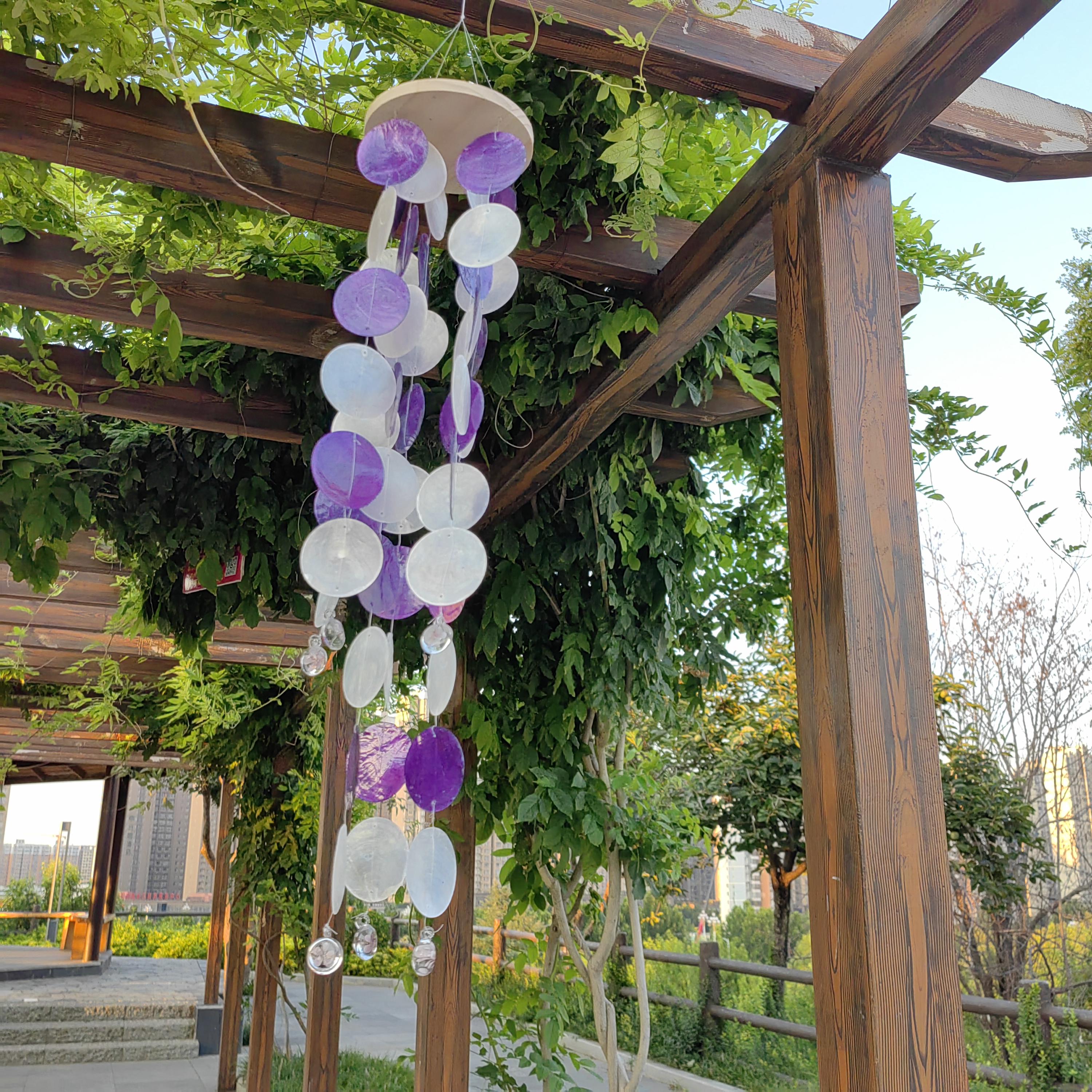 Lavender White Seashell Wind Chime, Handmade Ocean Beach Decor, Coastal Wind Chime,  Boho Porch Garden Decor, Unique Housewarming Gift