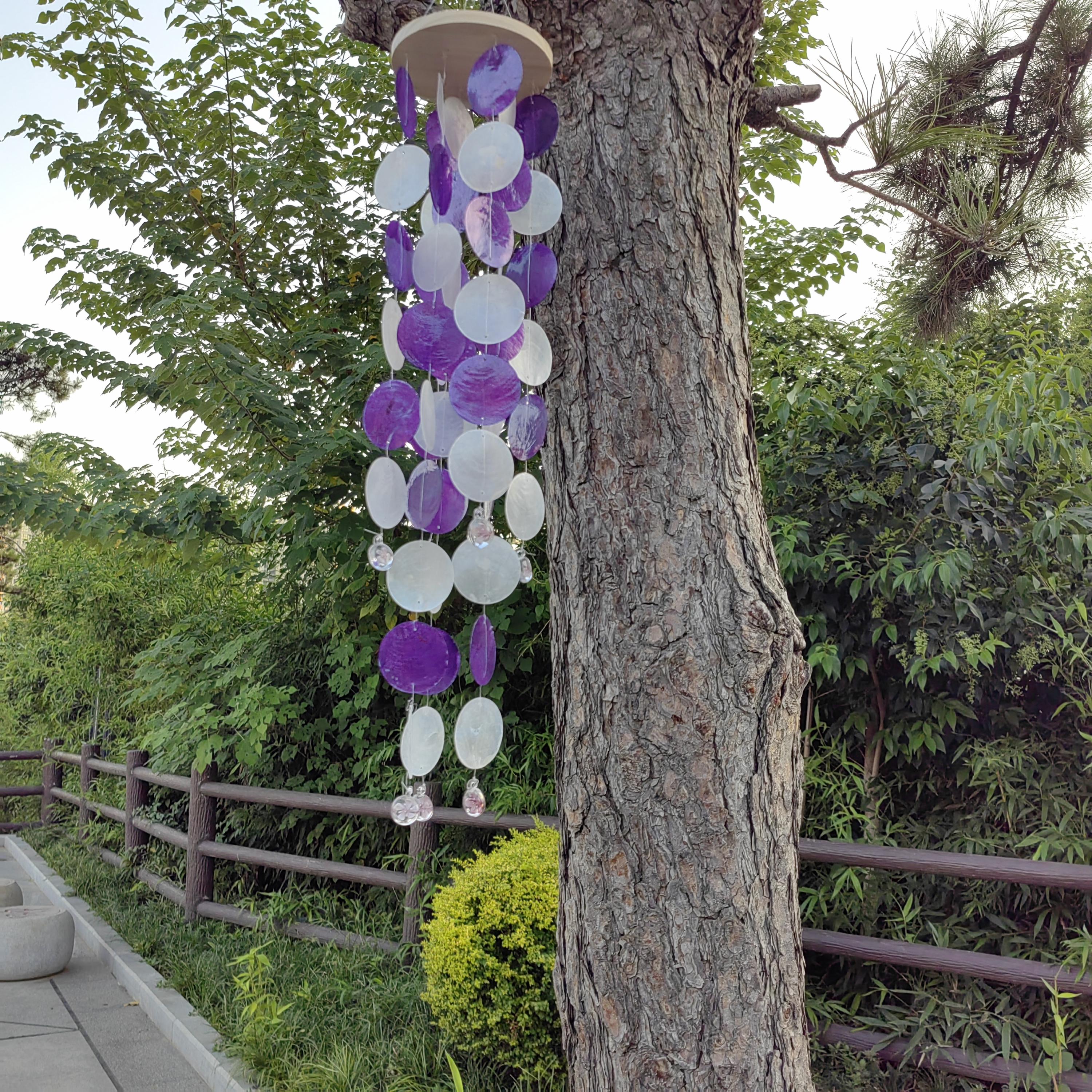 Lavender White Seashell Wind Chime, Handmade Ocean Beach Decor, Coastal Wind Chime,  Boho Porch Garden Decor, Unique Housewarming Gift
