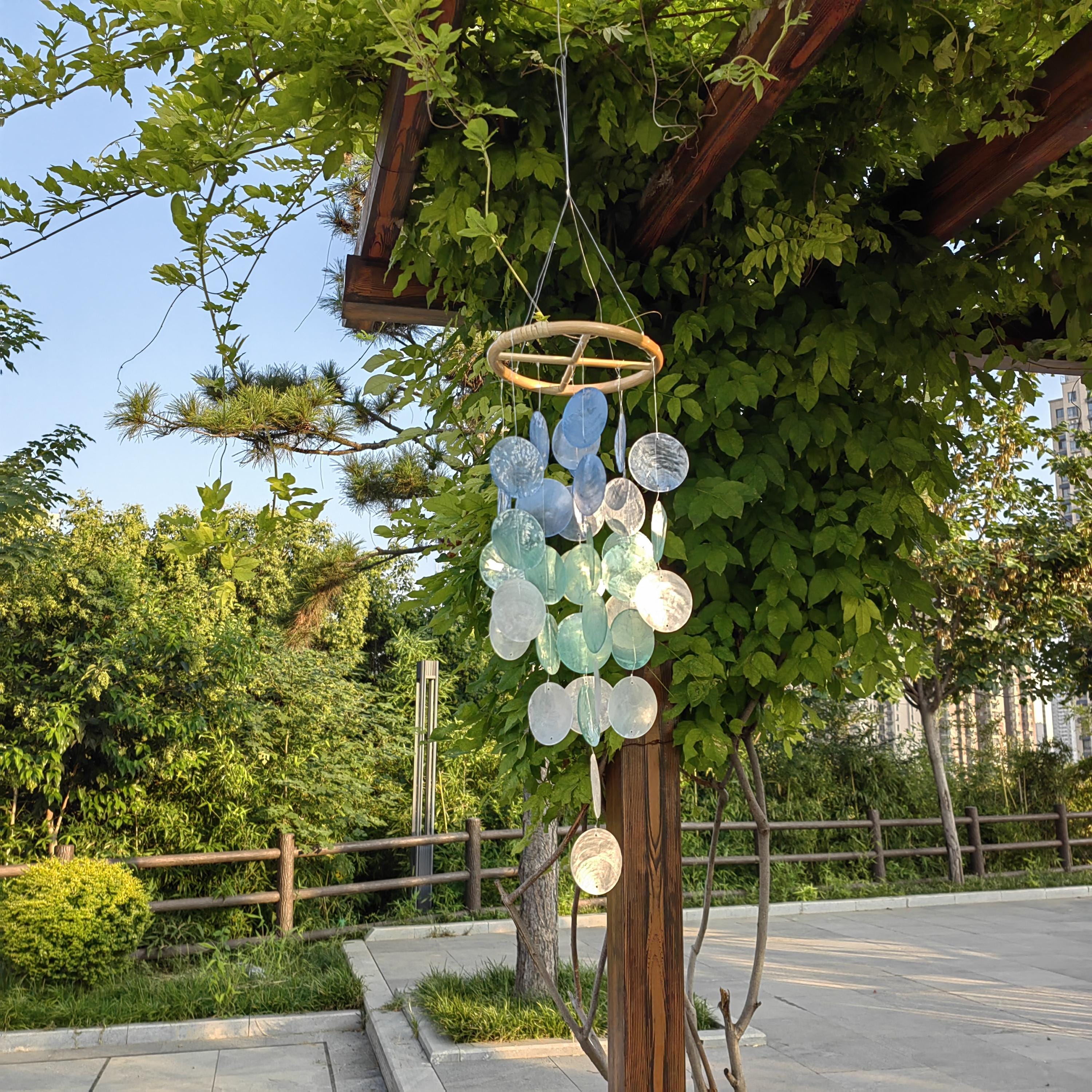 Handmade Blue & White Seashell Wind Chime,  Natural Ocean Beach Decor, Ocean Breeze Seashell Wind Chime, Beach House Decor, Gifts for Her