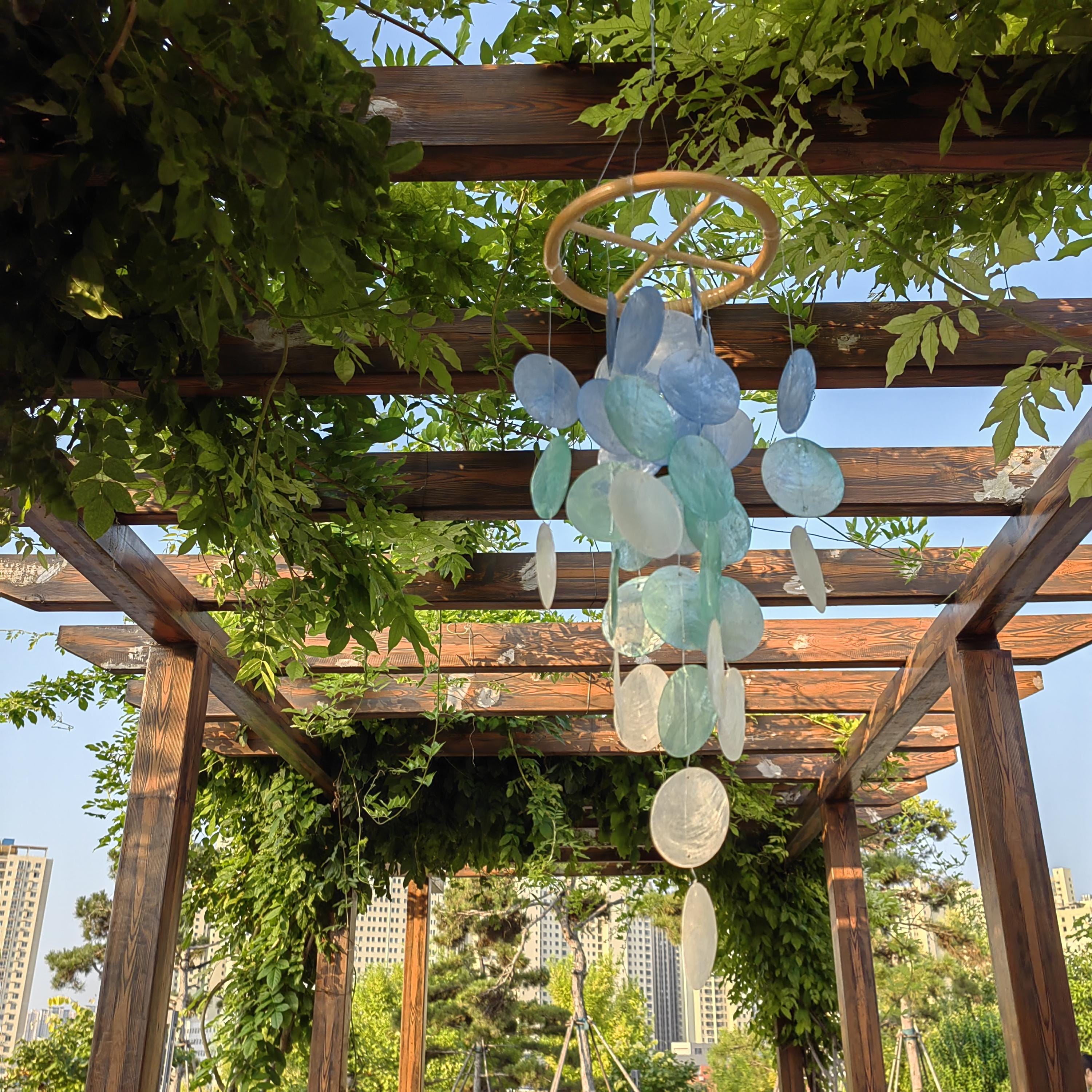 Handmade Blue & White Seashell Wind Chime,  Natural Ocean Beach Decor, Ocean Breeze Seashell Wind Chime, Beach House Decor, Gifts for Her