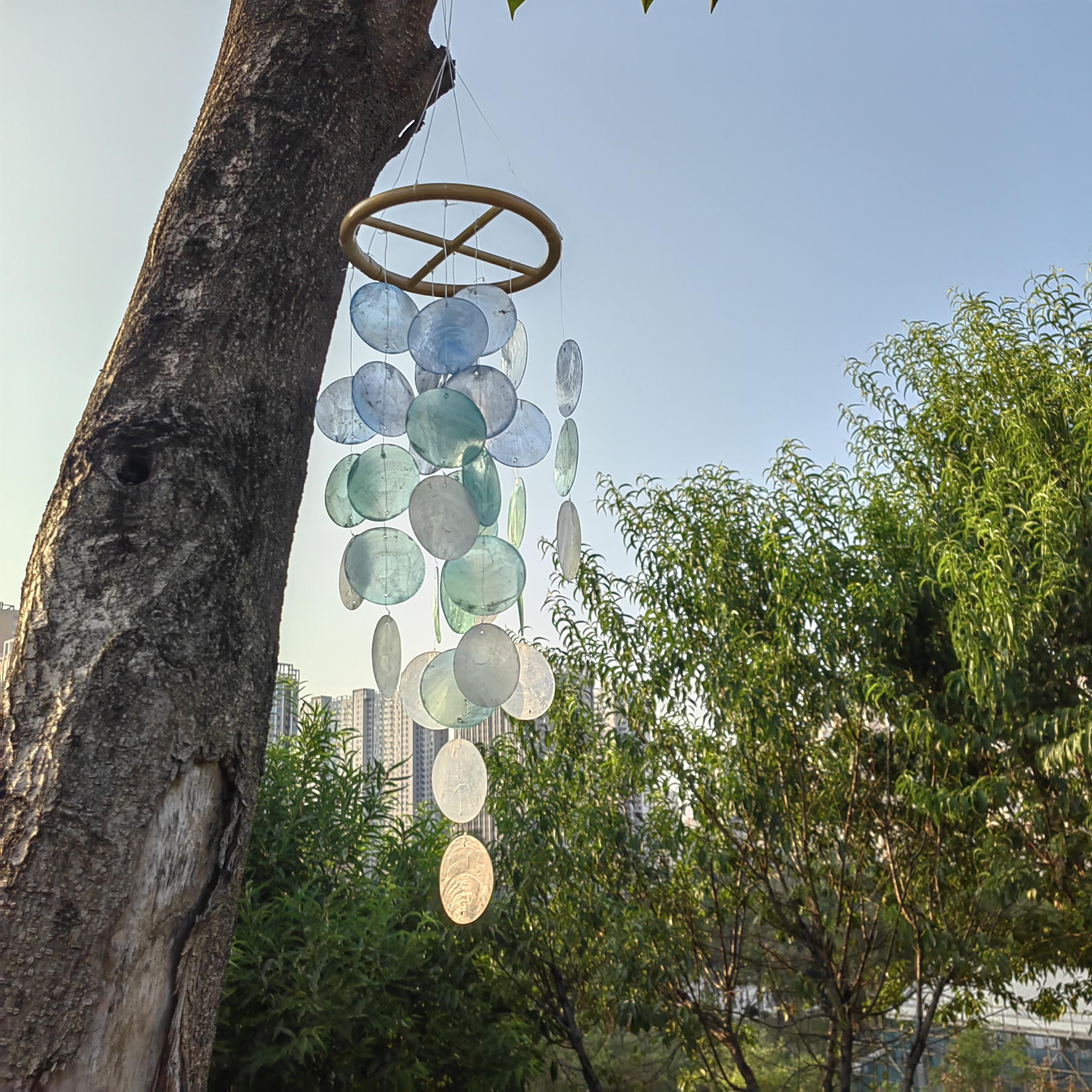 Handmade Blue & White Seashell Wind Chime,  Natural Ocean Beach Decor, Ocean Breeze Seashell Wind Chime, Beach House Decor, Gifts for Her