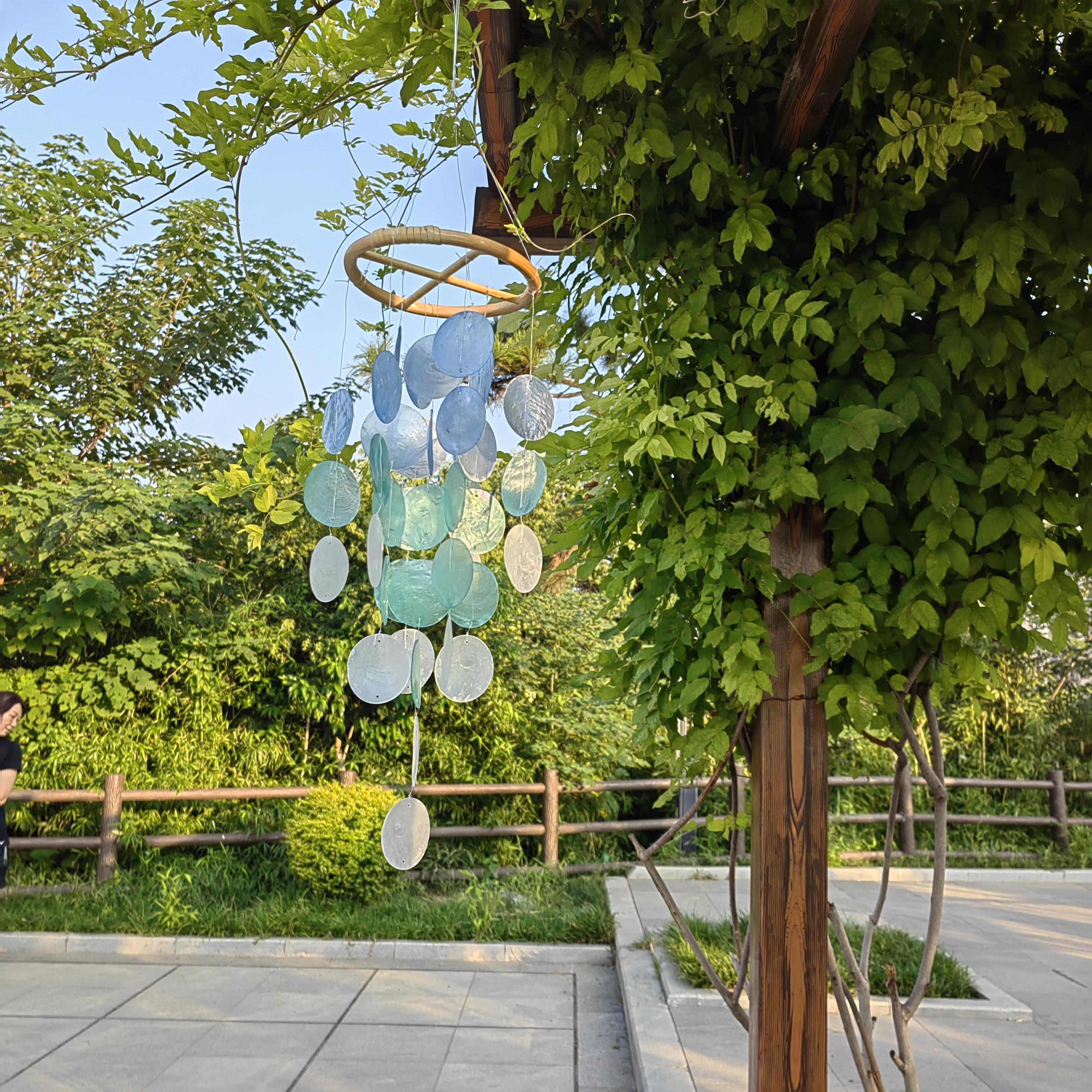 Handmade Blue & White Seashell Wind Chime,  Natural Ocean Beach Decor, Ocean Breeze Seashell Wind Chime, Beach House Decor, Gifts for Her