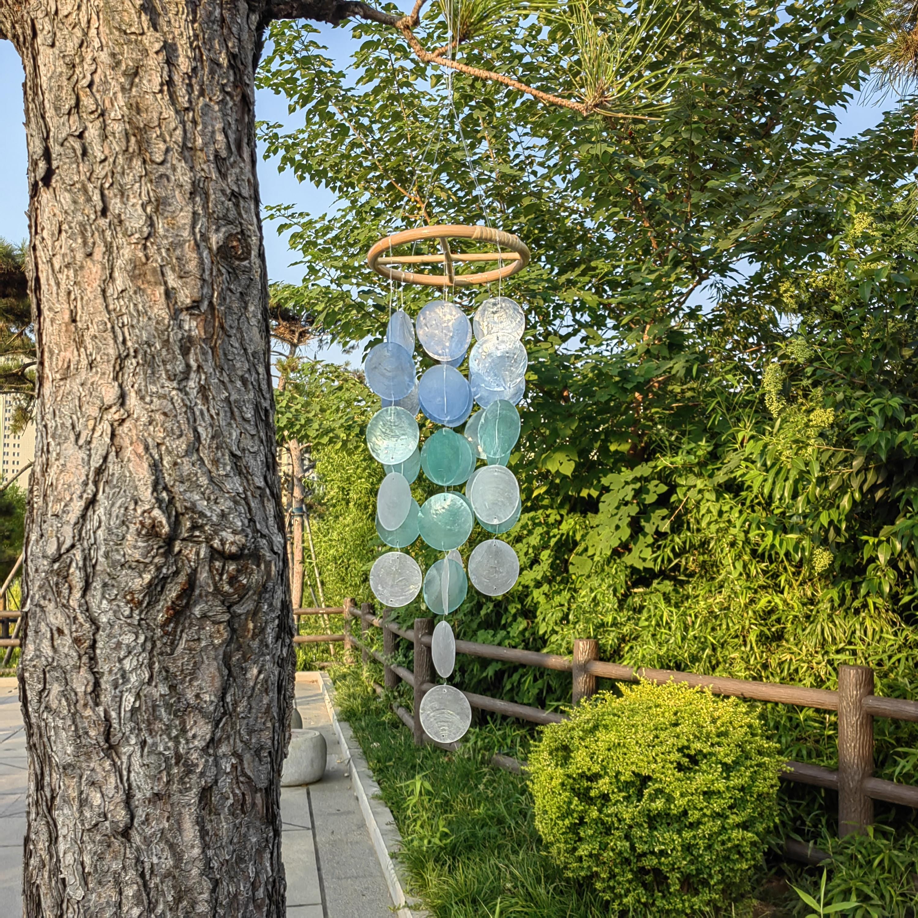 Handmade Blue & White Seashell Wind Chime,  Natural Ocean Beach Decor, Ocean Breeze Seashell Wind Chime, Beach House Decor, Gifts for Her