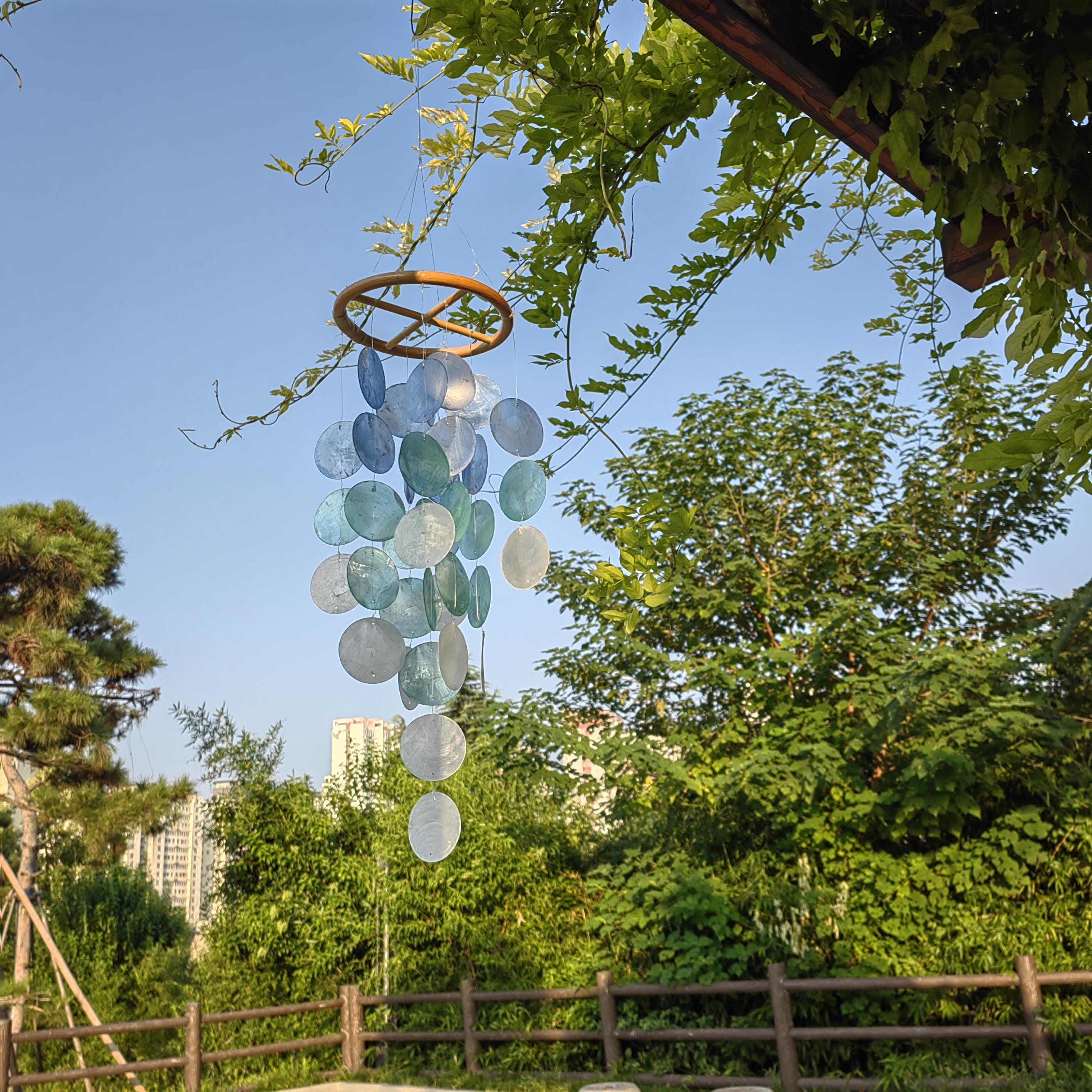Handmade Blue & White Seashell Wind Chime,  Natural Ocean Beach Decor, Ocean Breeze Seashell Wind Chime, Beach House Decor, Gifts for Her