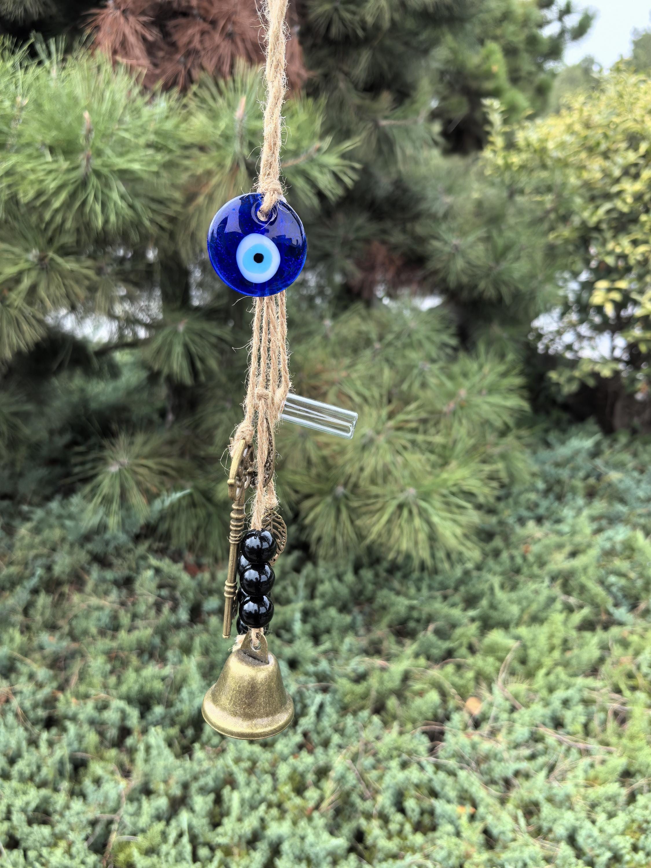 Hanging Bell for Home Protection, Witch Bells Wind Chime for Garden, Handmade Witch Decor Clear Negative Energies, Pagan Bells for Door Knob
