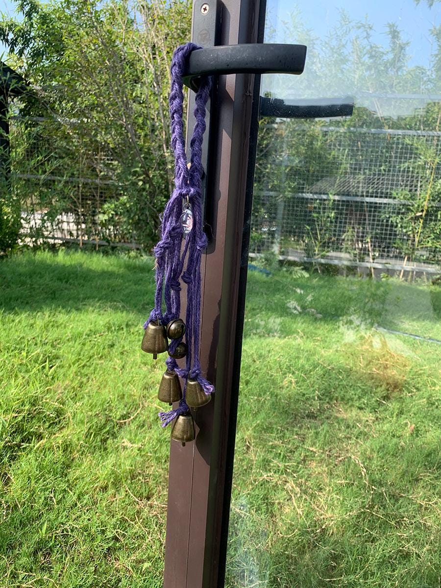 Handmade Woven Purple Witch Bell, Boho Woven Witches Bell for Doorknob, Wicca Witch Bells for Home Protection, Spiritual Housewarming Gift,