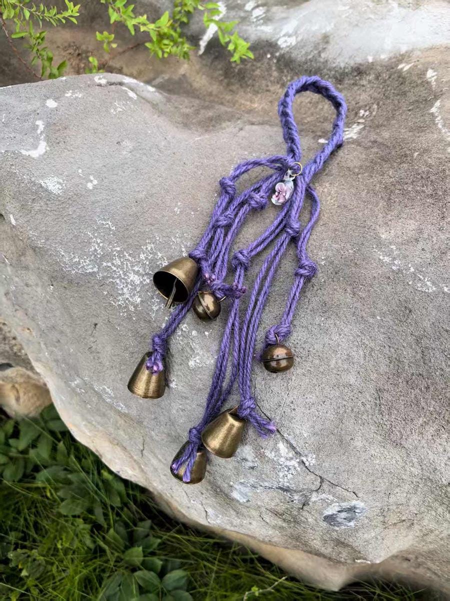Handmade Woven Purple Witch Bell, Boho Woven Witches Bell for Doorknob, Wicca Witch Bells for Home Protection, Spiritual Housewarming Gift,