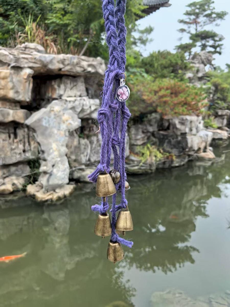 Handmade Woven Purple Witch Bell, Boho Woven Witches Bell for Doorknob, Wicca Witch Bells for Home Protection, Spiritual Housewarming Gift,