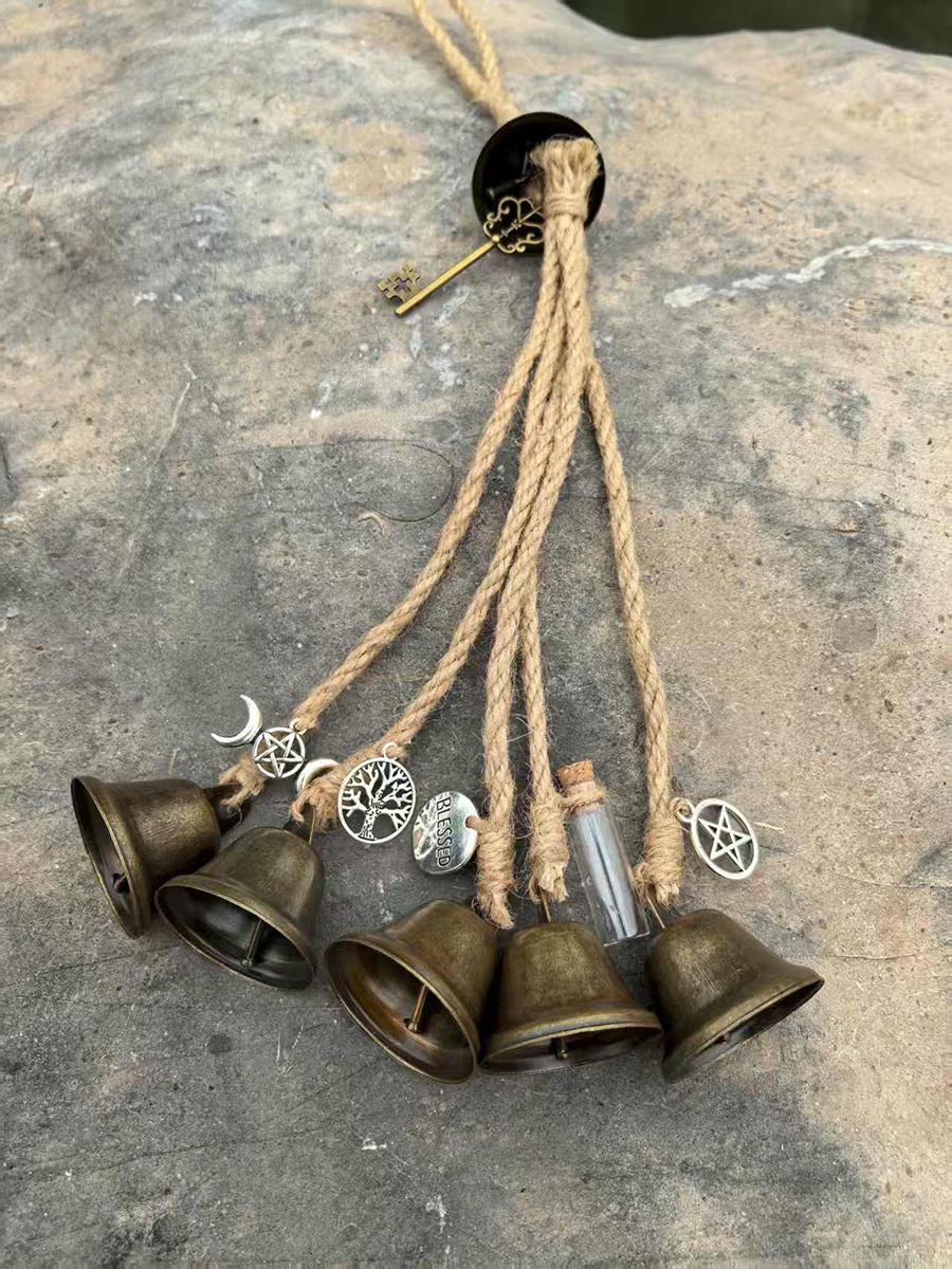 Hanging Witch Bells for Porch, Wicca Witch Bells for Home Protection, Witch Bells Wind Chime for Outdoor, Pagan Decor for Home, Wicca Gift