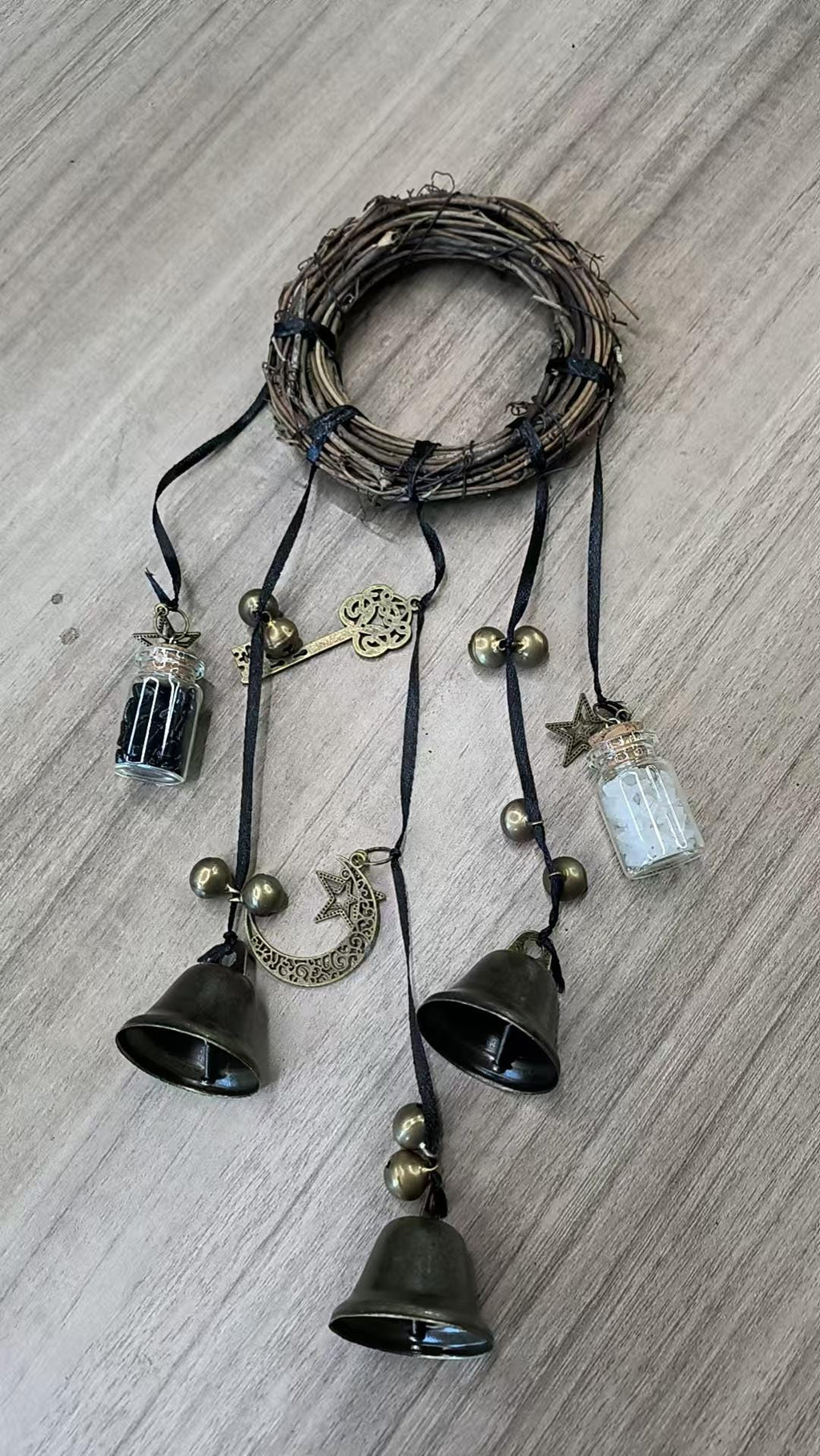 Black Hanging Bells for Home Protection, Halloween witch bell, Altar Tools, Handmade Gift for Mom, Witchcraft Decor for Home