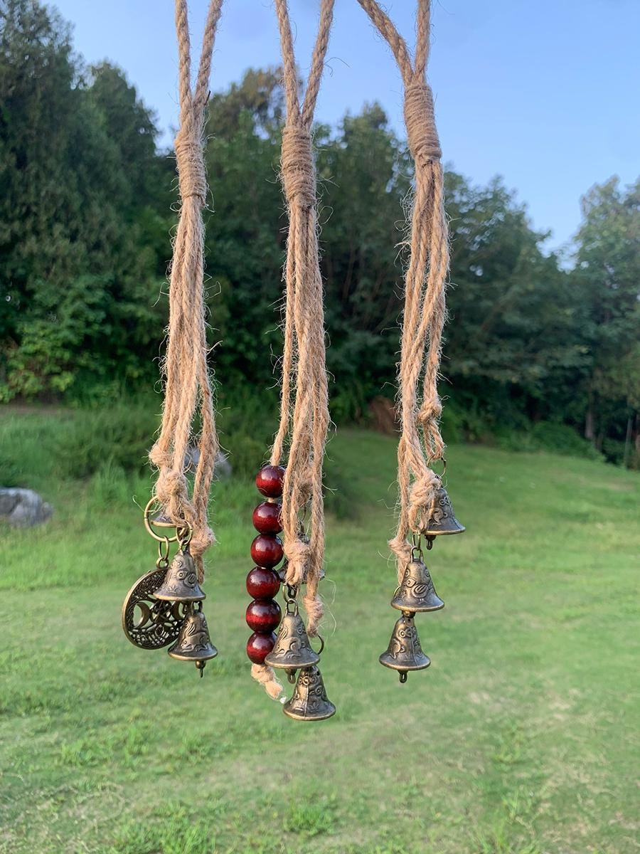 Hanging Bells for Home Protection, Witch Bells for Door Knob, Witch Bells and Bead Door Hangers, Handmade Bell Wind Chime, Home Decor