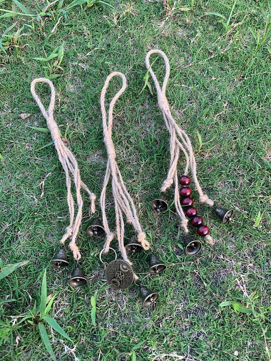 Hanging Bells for Home Protection, Witch Bells for Door Knob, Witch Bells and Bead Door Hangers, Handmade Bell Wind Chime, Home Decor