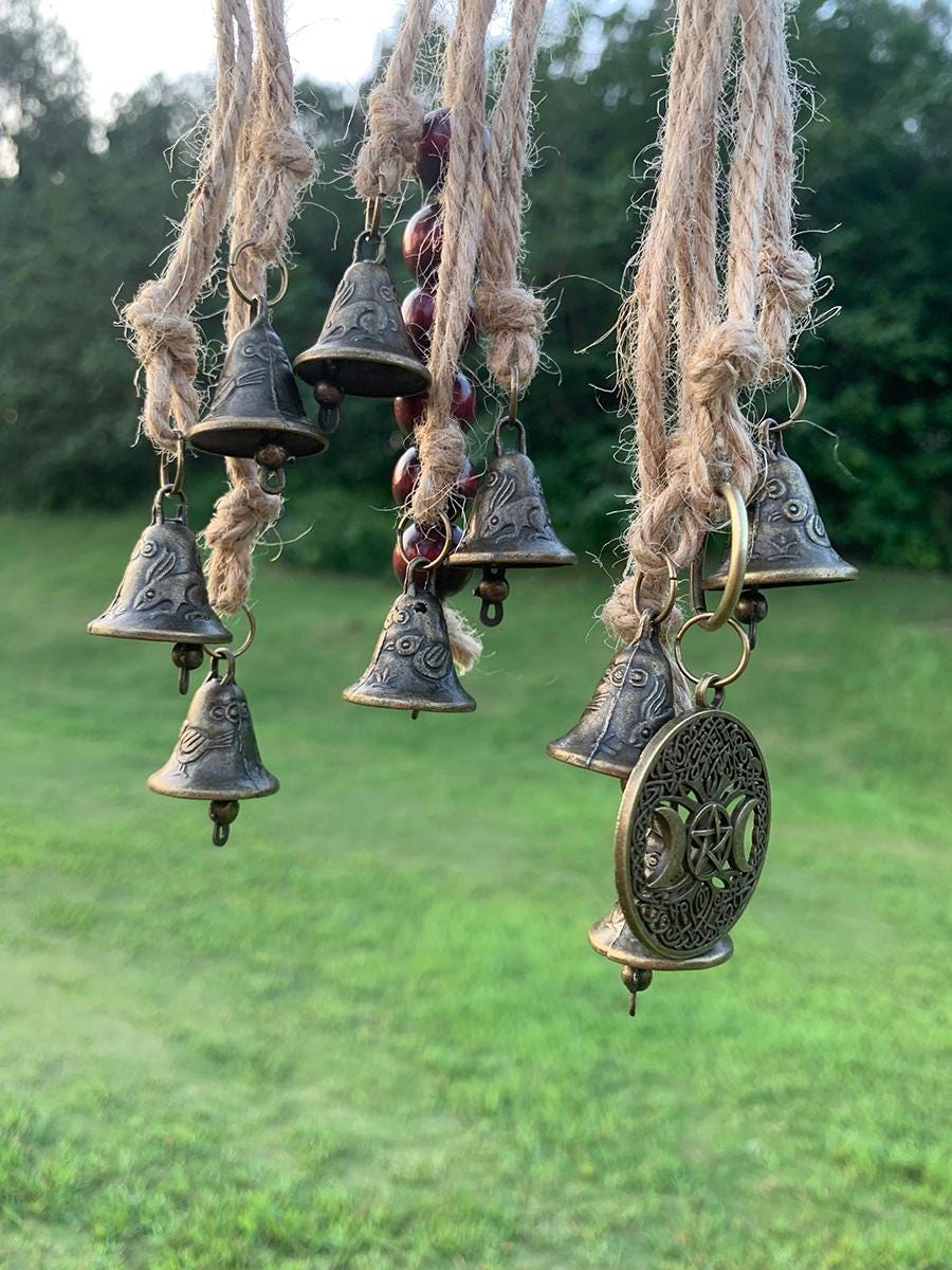 Hanging Bells for Home Protection, Witch Bells for Door Knob, Witch Bells and Bead Door Hangers, Handmade Bell Wind Chime, Home Decor