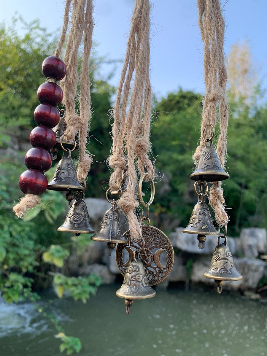 Hanging Bells for Home Protection, Witch Bells for Door Knob, Witch Bells and Bead Door Hangers, Handmade Bell Wind Chime, Home Decor