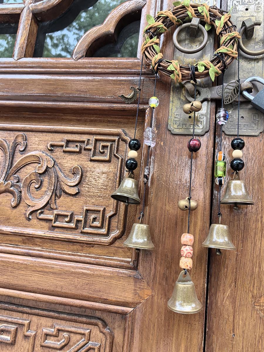 Witch Bells Wreath, Hanging Bells for Door Protection, Green Witch Bells, Door Hangers, Door Ornament,  Pagan Gifts