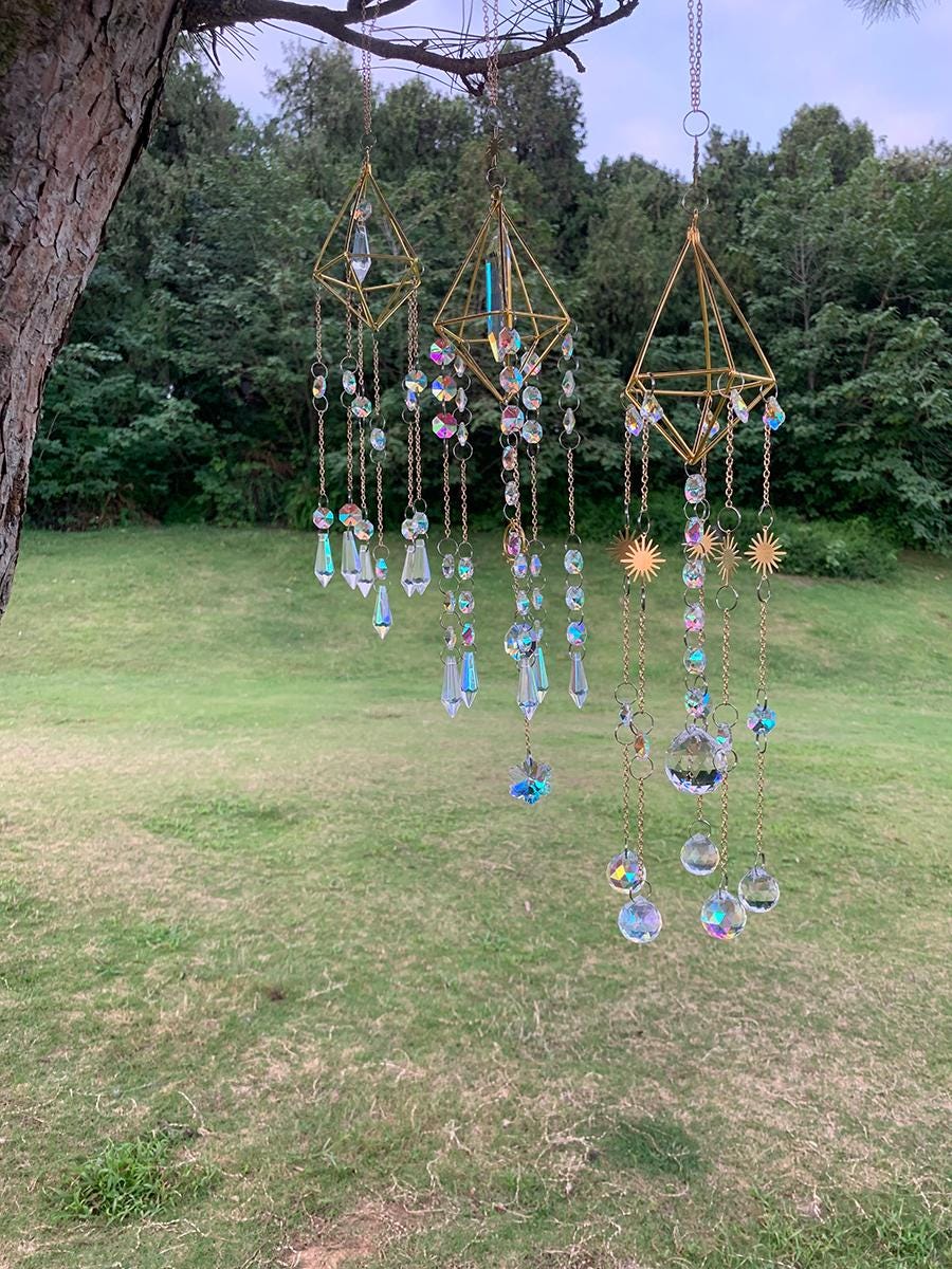 Set of 3 Modern Geometric Suncatcher Prism for Windows, Crystal Sun Catcher, Sparkling Rainbows for Windows Home Garden, Housewarming Gift