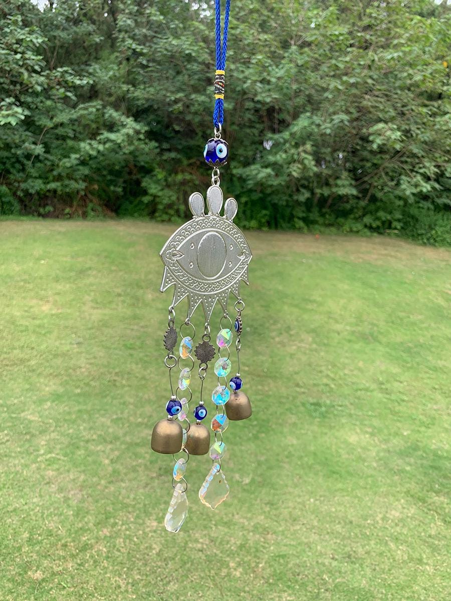 Evil eyes Crystal Suncatcher, Witch Bells with Sun Catcher, Hanging Crystal Prism, Sun Catcher Garden Ornament Rainbow Maker Crystal