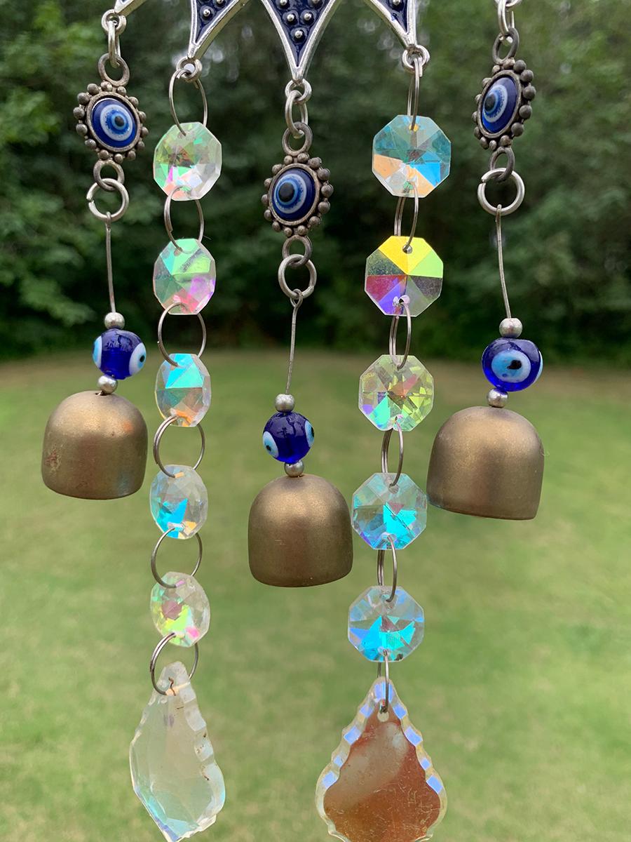 Evil eyes Crystal Suncatcher, Witch Bells with Sun Catcher, Hanging Crystal Prism, Sun Catcher Garden Ornament Rainbow Maker Crystal
