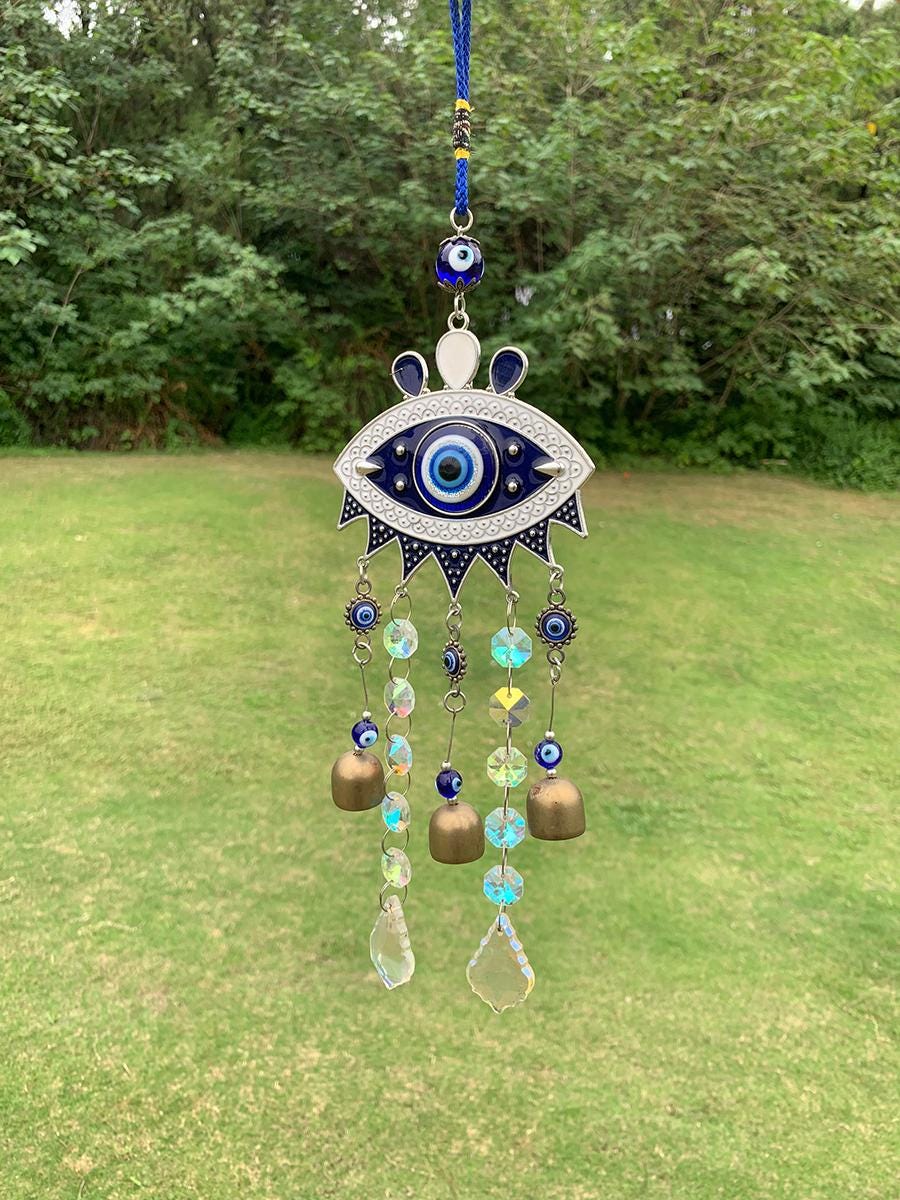 Evil eyes Crystal Suncatcher, Witch Bells with Sun Catcher, Hanging Crystal Prism, Sun Catcher Garden Ornament Rainbow Maker Crystal