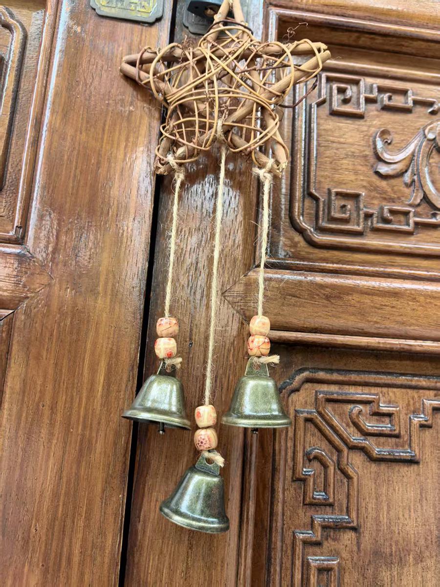 Pentagram Witch Bells for Home Protection, Hanging Wicca Bells for Door Knob, Handmade Pagan Protection Charm for Doors, Pagan Decor