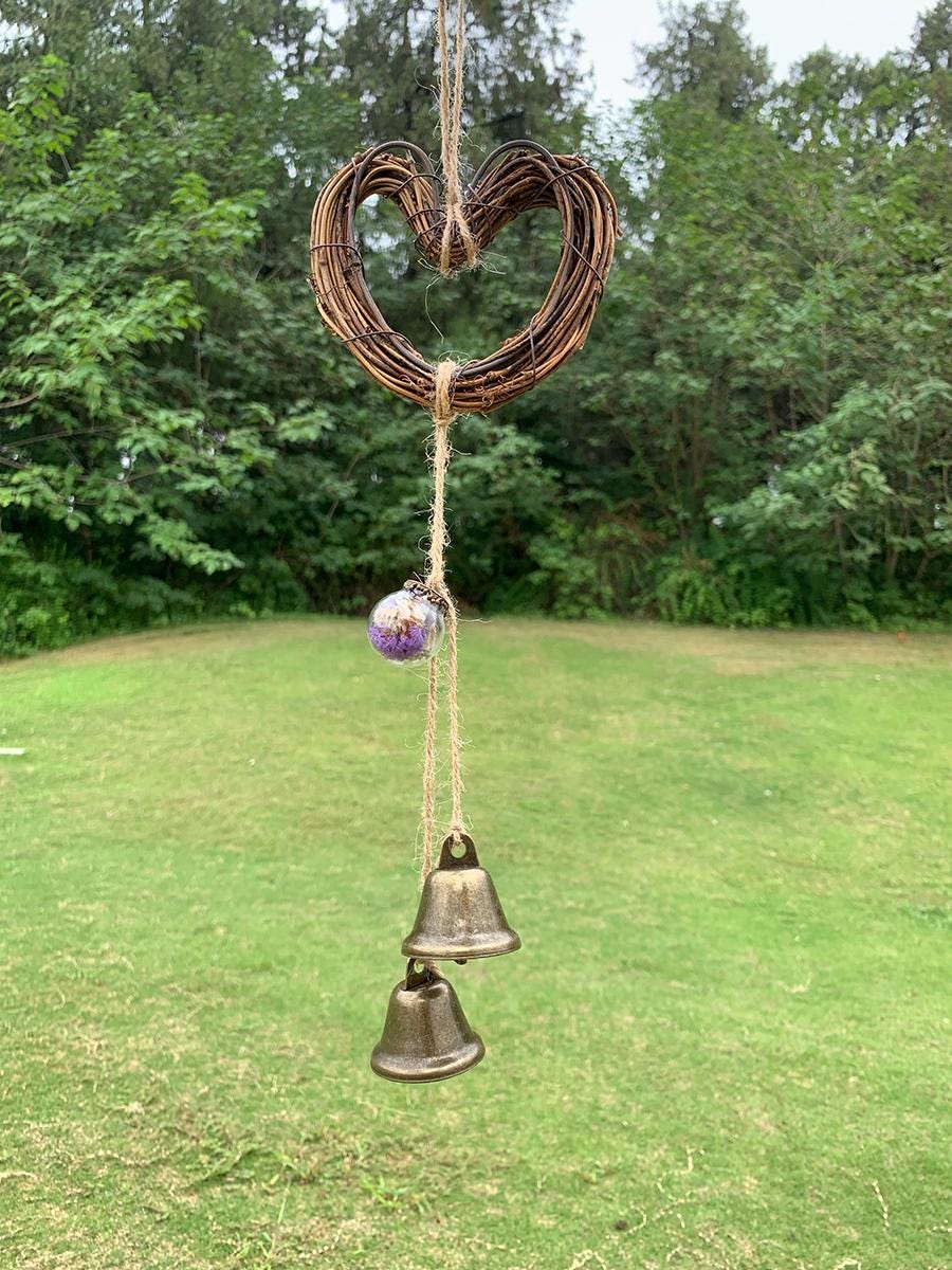 Love Heart Wreath Witch Bells for Door Knob, Handmade Witchcraft Amulet for Home Protection, Witch Bells for Halloween, Gift for Witches