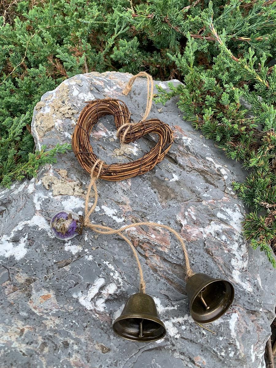 Love Heart Wreath Witch Bells for Door Knob, Handmade Witchcraft Amulet for Home Protection, Witch Bells for Halloween, Gift for Witches