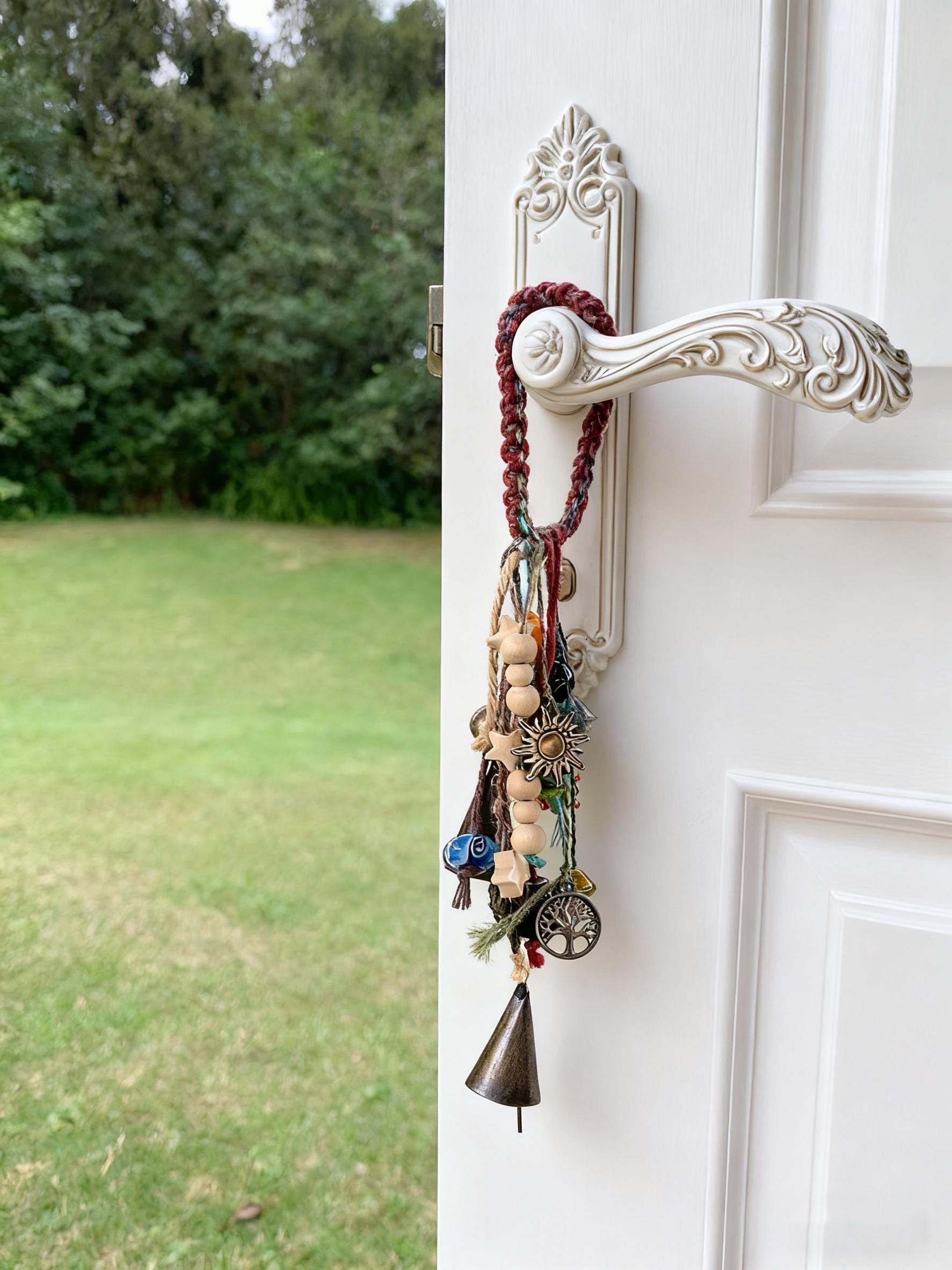Bohemian Wind Charm, Witch Bells for Door Protection, Hanging Door Knob Protection Bells, Hanging Bells on Rope, Garden Ornaments