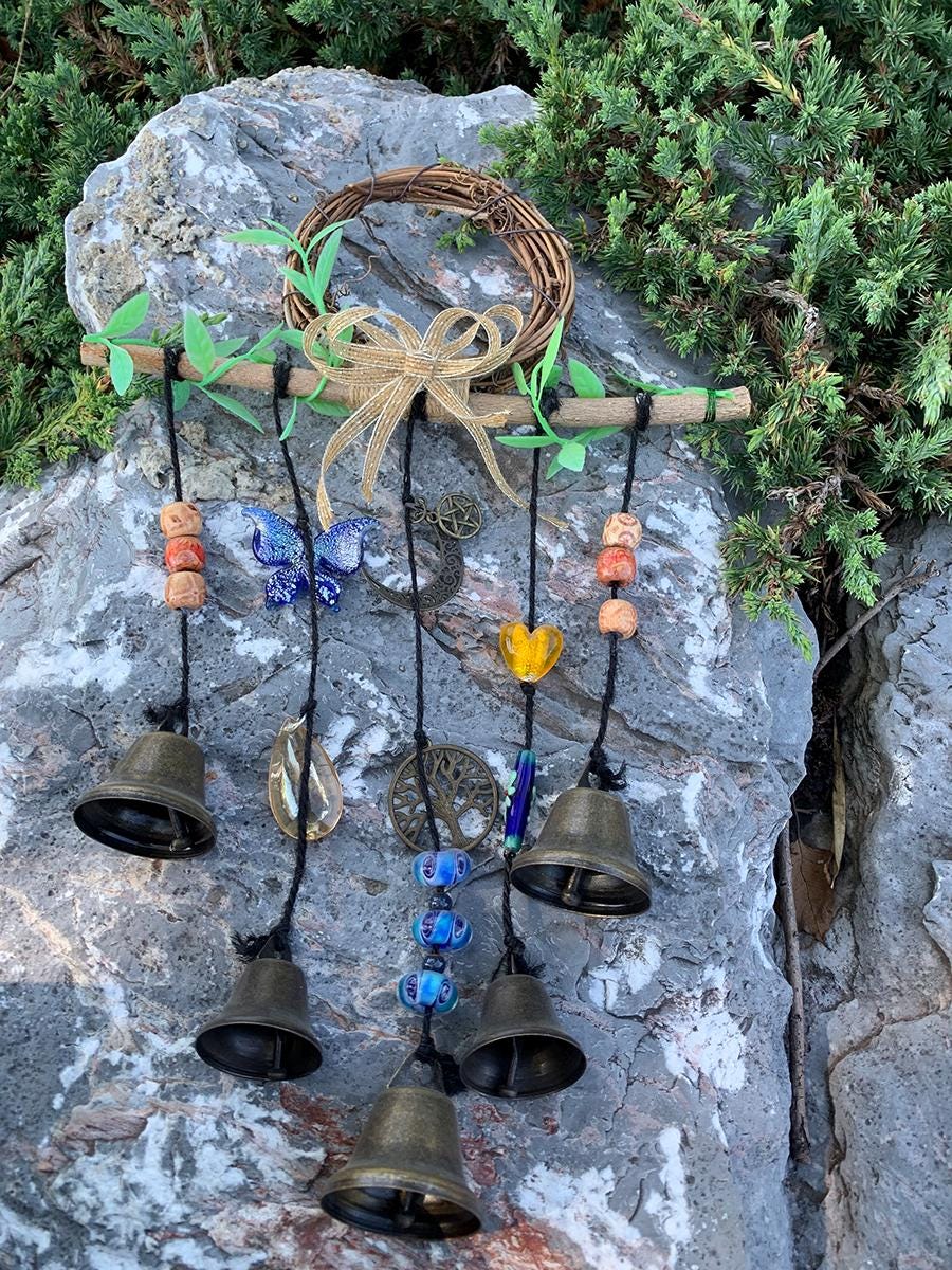 Witch Bells with Bow Tie, Protection Amulet for Wiccan and Traditional Witchcraft, Tree of Life Witches Bells, Bow Tie, Door Protection