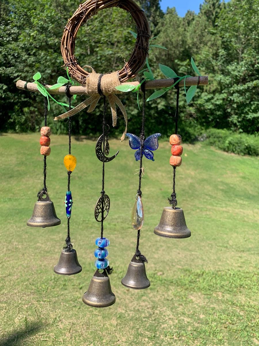 Witch Bells with Bow Tie, Protection Amulet for Wiccan and Traditional Witchcraft, Tree of Life Witches Bells, Bow Tie, Door Protection