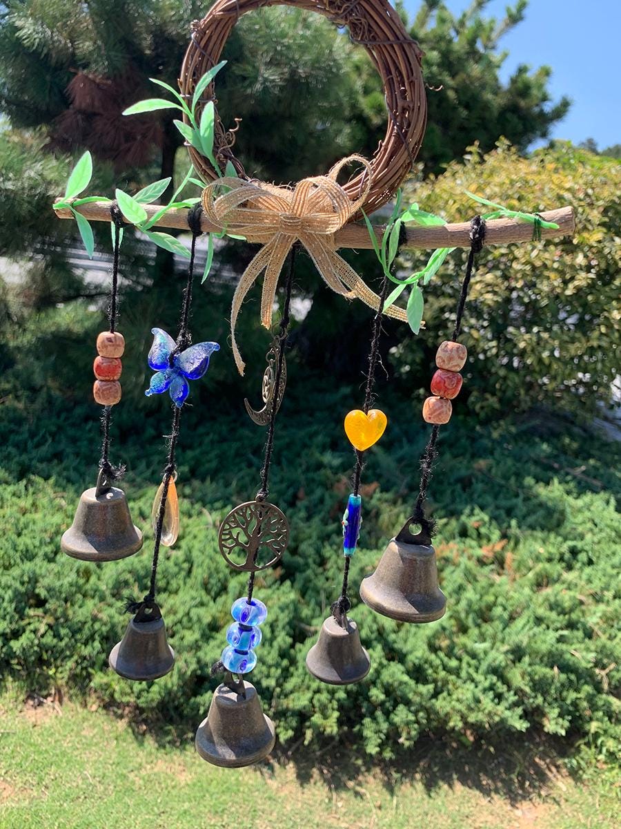 Witch Bells with Bow Tie, Protection Amulet for Wiccan and Traditional Witchcraft, Tree of Life Witches Bells, Bow Tie, Door Protection